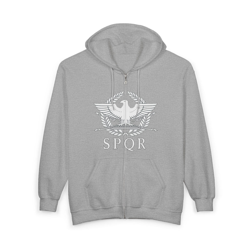 SPQR Roman Eagle White Design Full Zip Up Hoodie