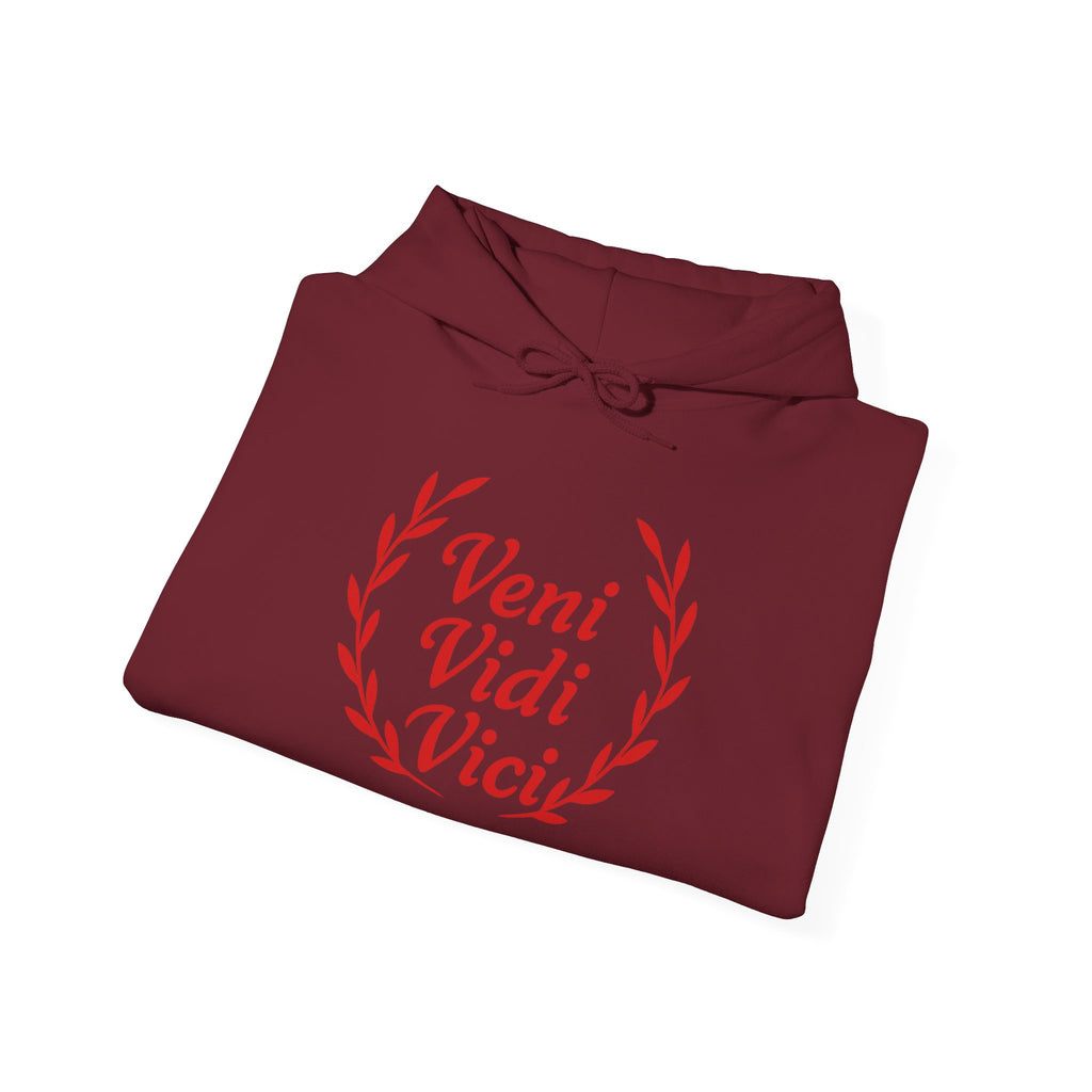 Veni Vidi Vici "I Came, I saw, I Conquered" Red Graphic Pull Over Hoodie Sweatshirt