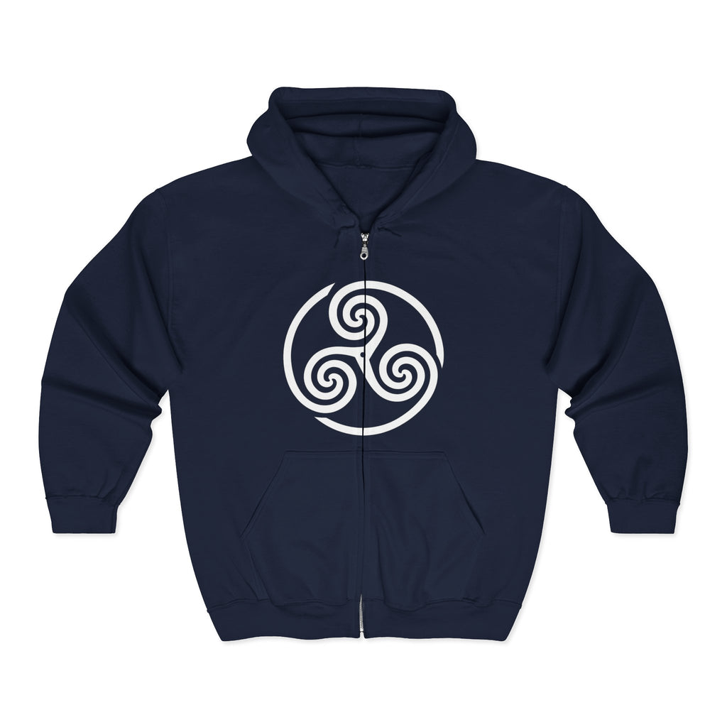 Celtic Spiral Triskele Trinity Symbol White Design Full Zip Up Hoodie Sweatshirt