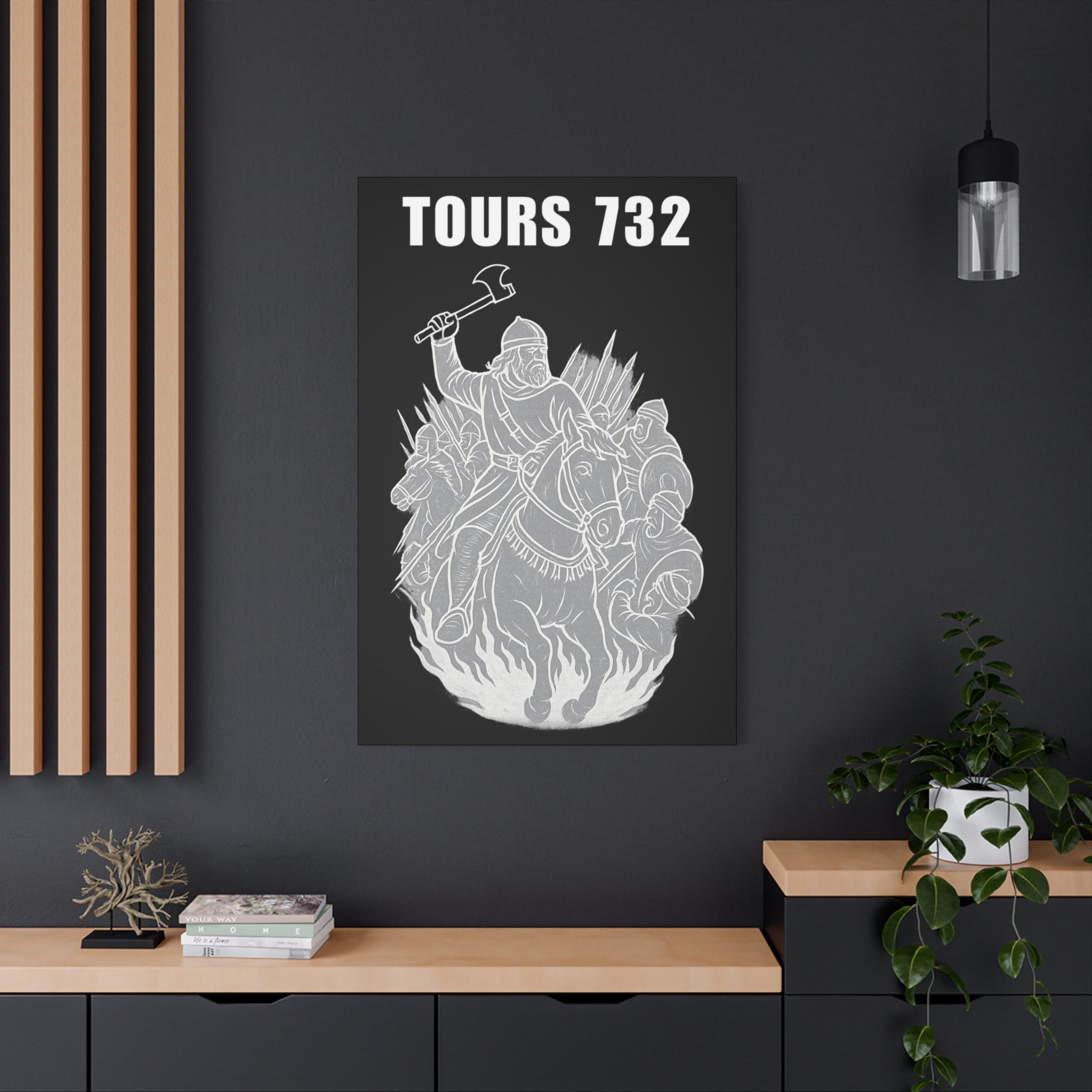 Battle of Tours 732 AD Charles "The Hammer" Martel and Franks Black and White Scene Matte Canvas Wall Art, Home Décor