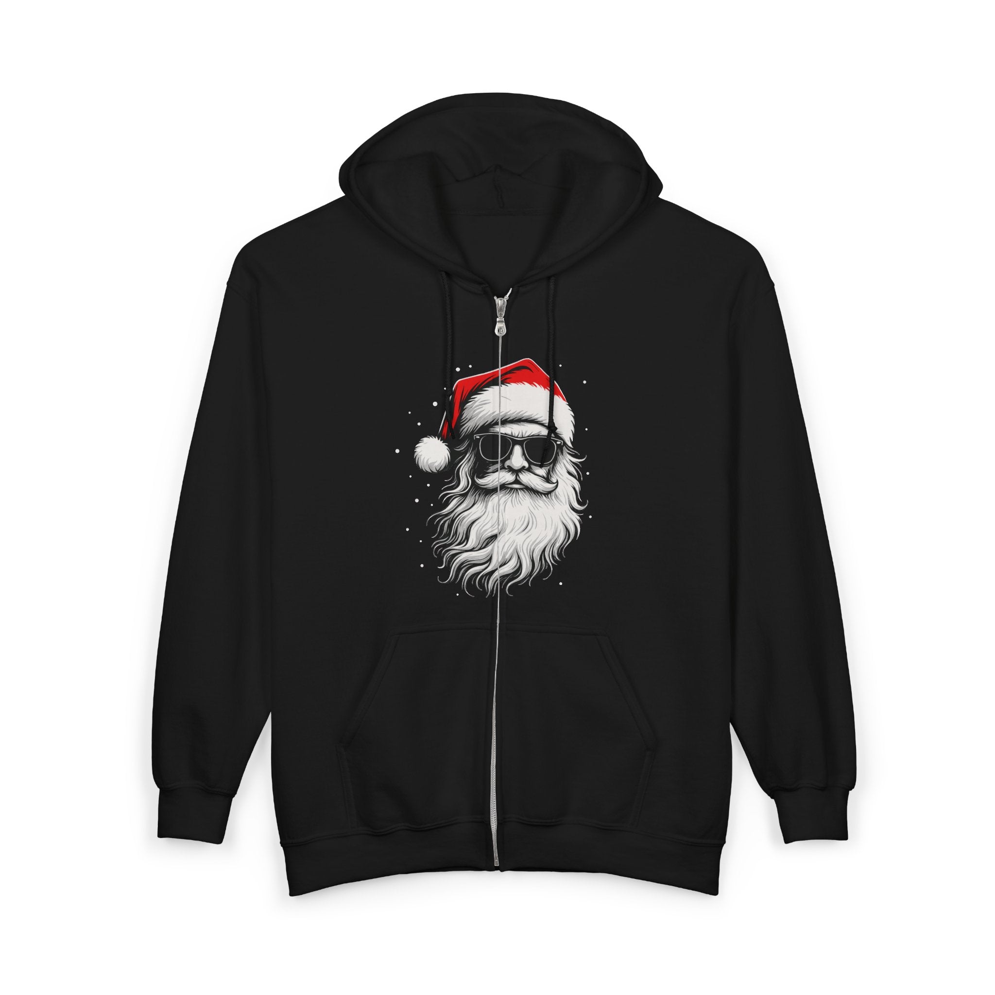 Santa with Sunglasses Full Zip Up Hoodie | Funny Christmas Hoodie