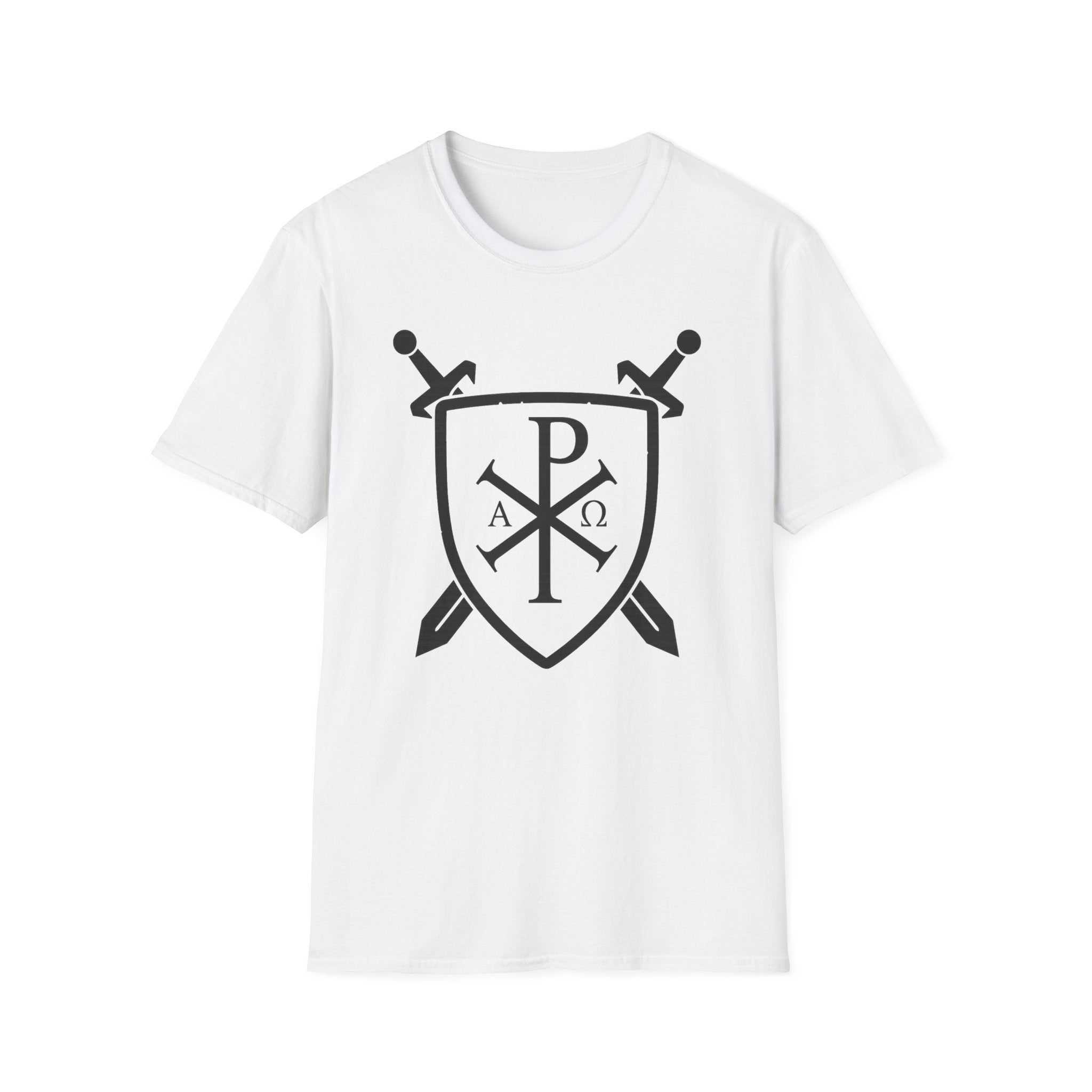 Sword and Shield Pi Chi Rho Black Graphic Softstyle Cotton Shirt T-Shirt