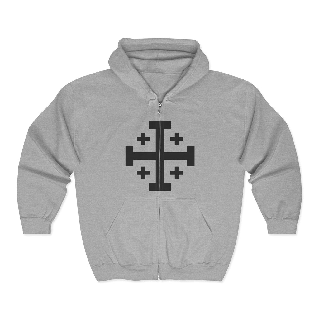 Cross of Jerusalem Black Design Zip-Up Hoodie Sweatshirt