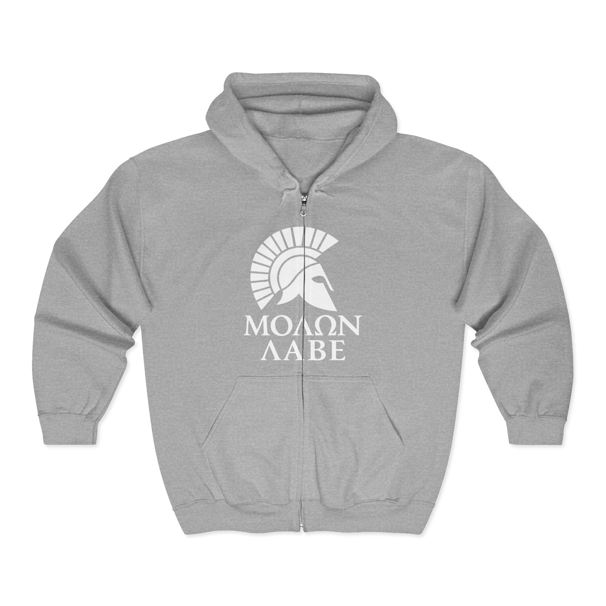 Molon Labe "Come and Take It!" in Greek Large White Text Design Zip Up Hoodie Sweatshirt