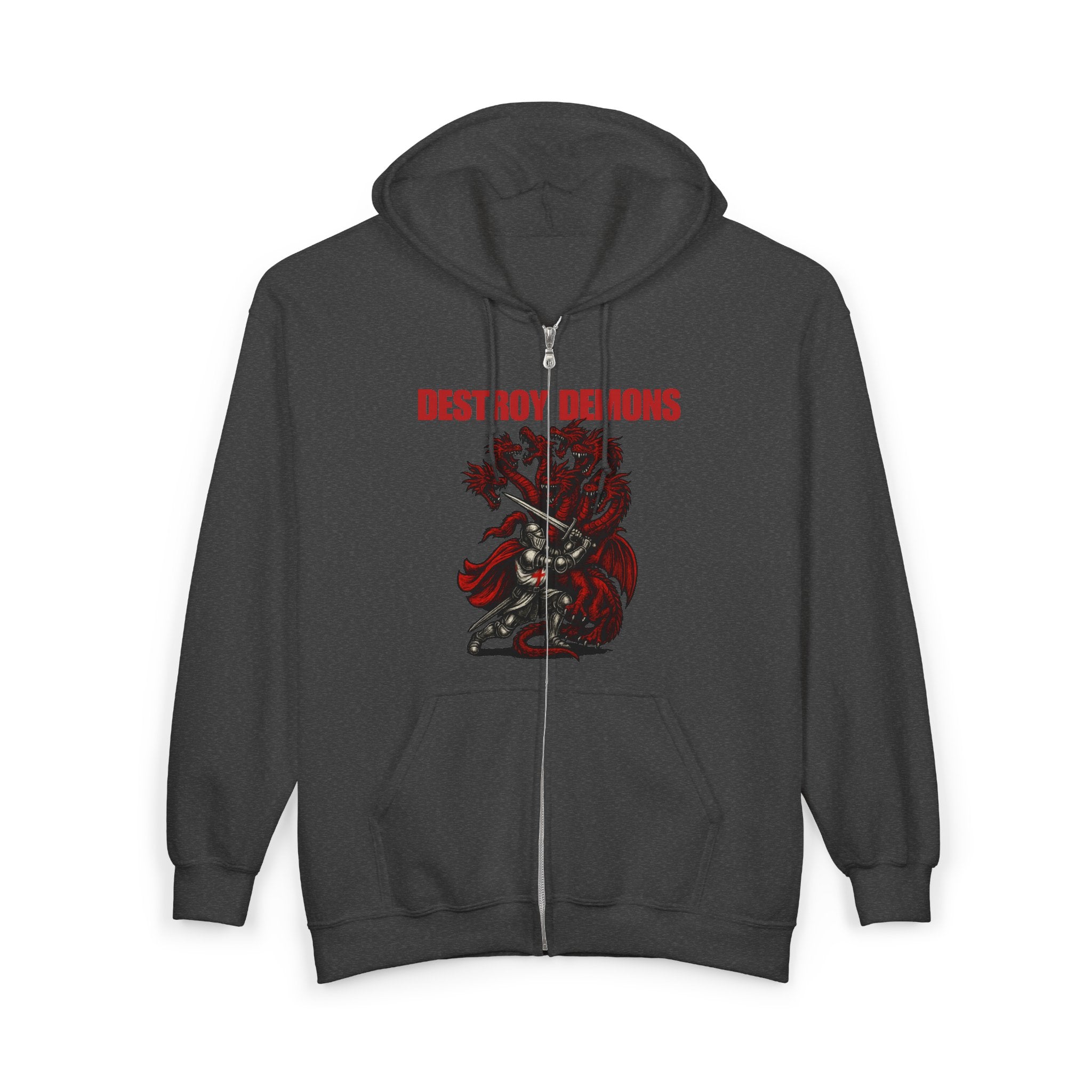 Destroy Demons Crusader Knight vs Dragon Zip Up Hoodie