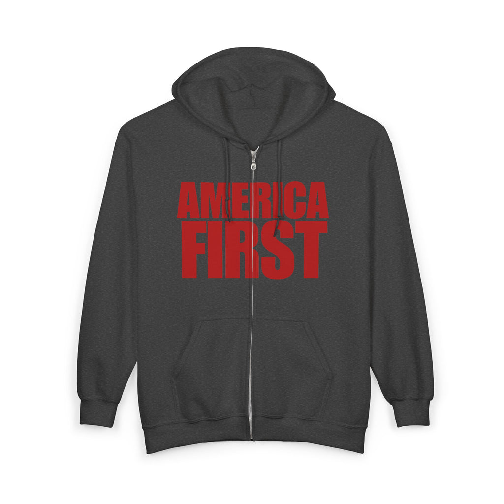 'America First' Red Print Full Zip Up Hoodie Sweatshirt
