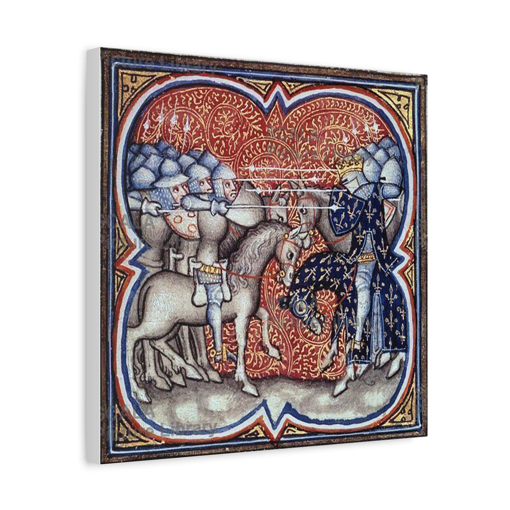 Medieval Art Stretched Canvas Print Charles Martel fighting the Saracens at Tours Poitiers in 732, Great Chronicles of France