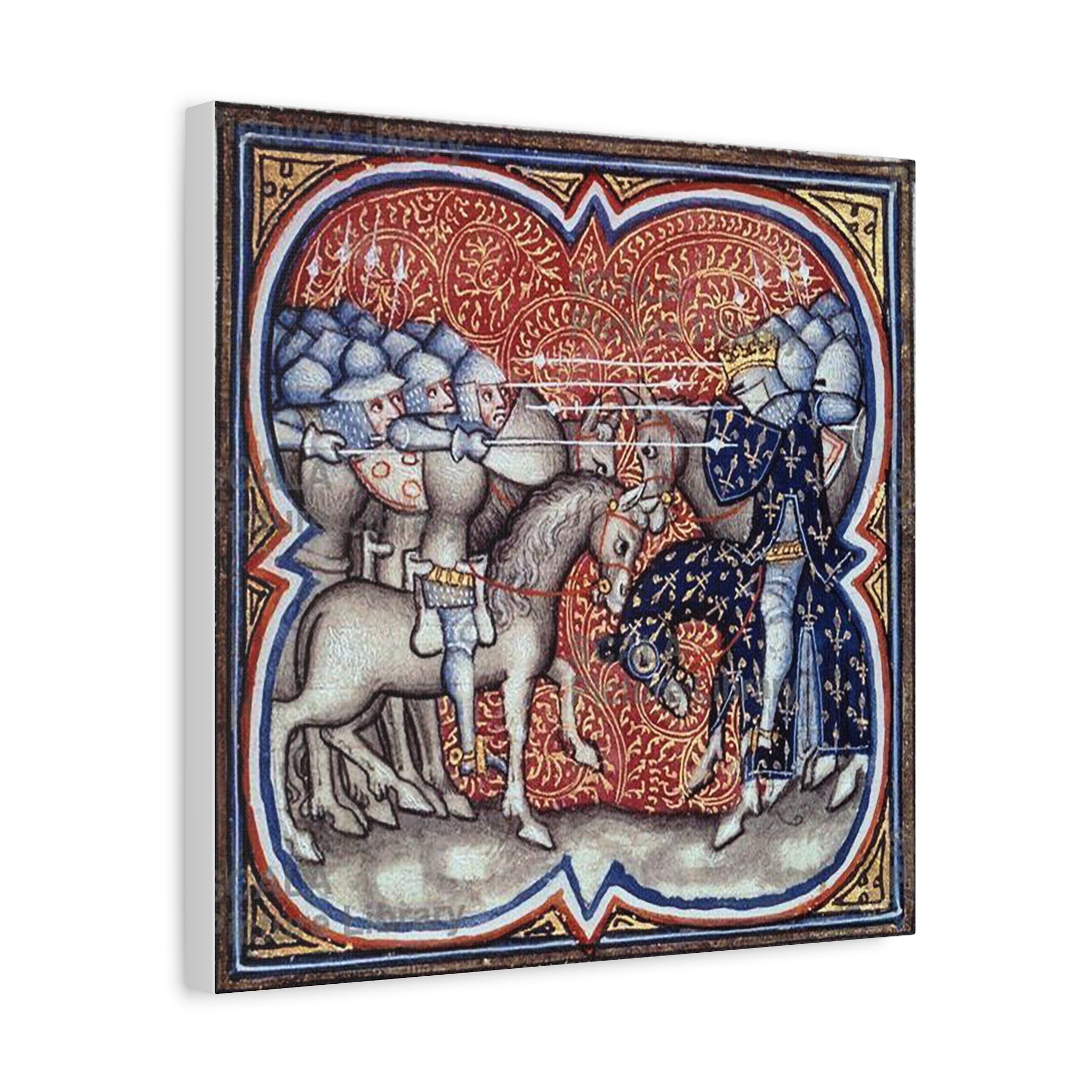 Medieval Art Stretched Canvas Print Charles Martel fighting the Saracens at Tours Poitiers in 732, Great Chronicles of France