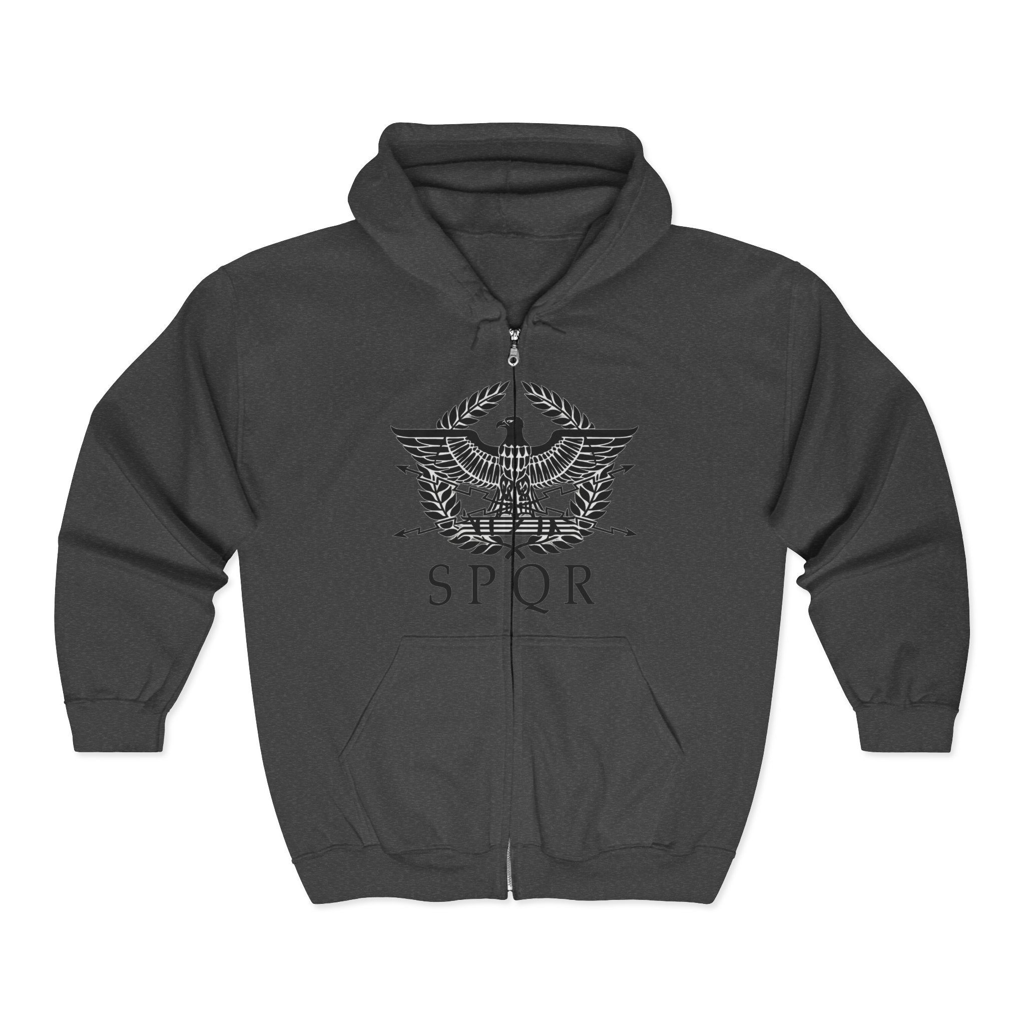 Roman Eagle SPQR Black Design Zip Up Hoodie Sweatshirt