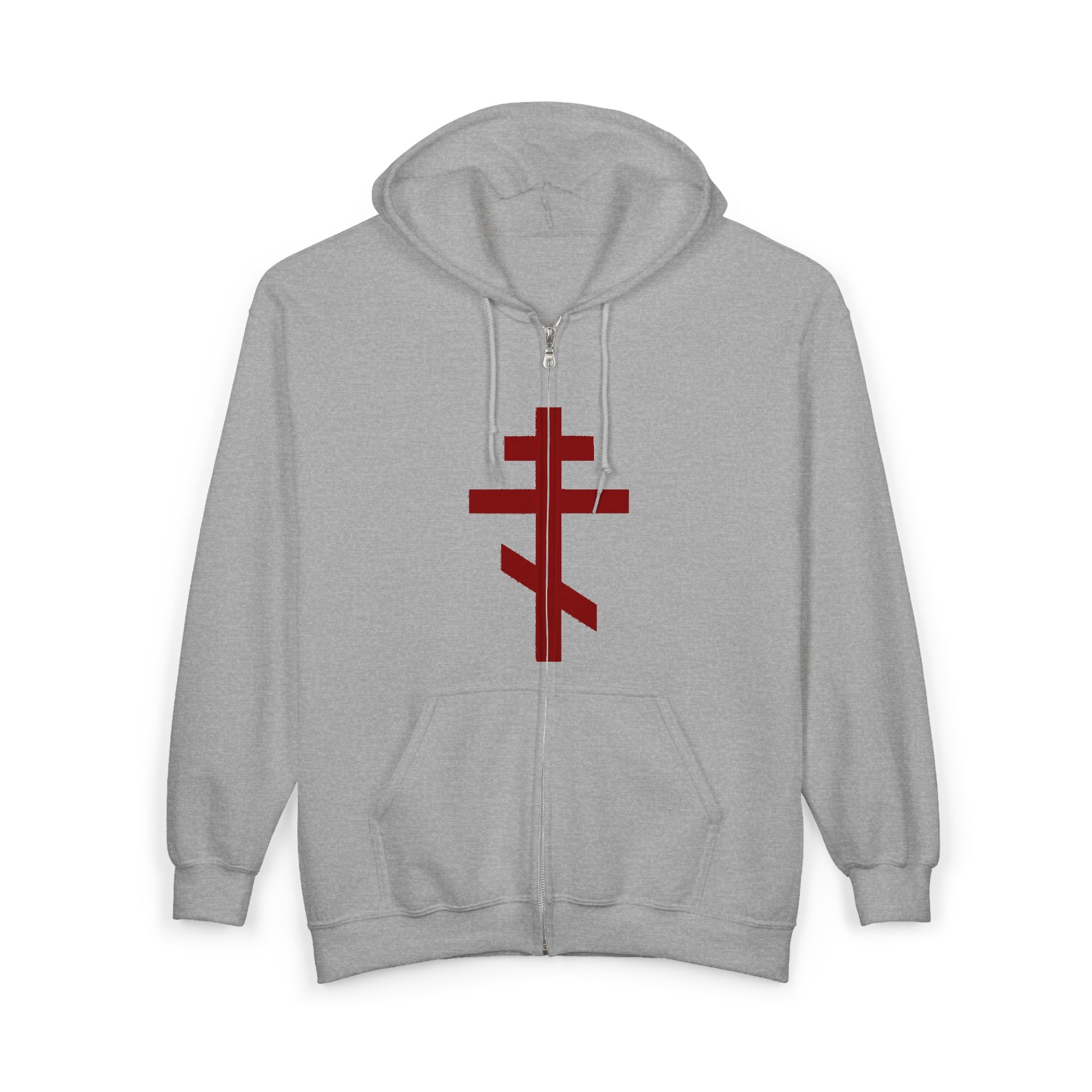 Crucifix Red Design Full Zip Up Hoodie Sweatshirt