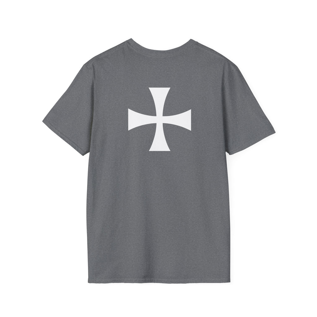 Teutonic Knights Front and Back White Teutonic Cross Graphic Softstyle Cotton Shirt T-Shirt