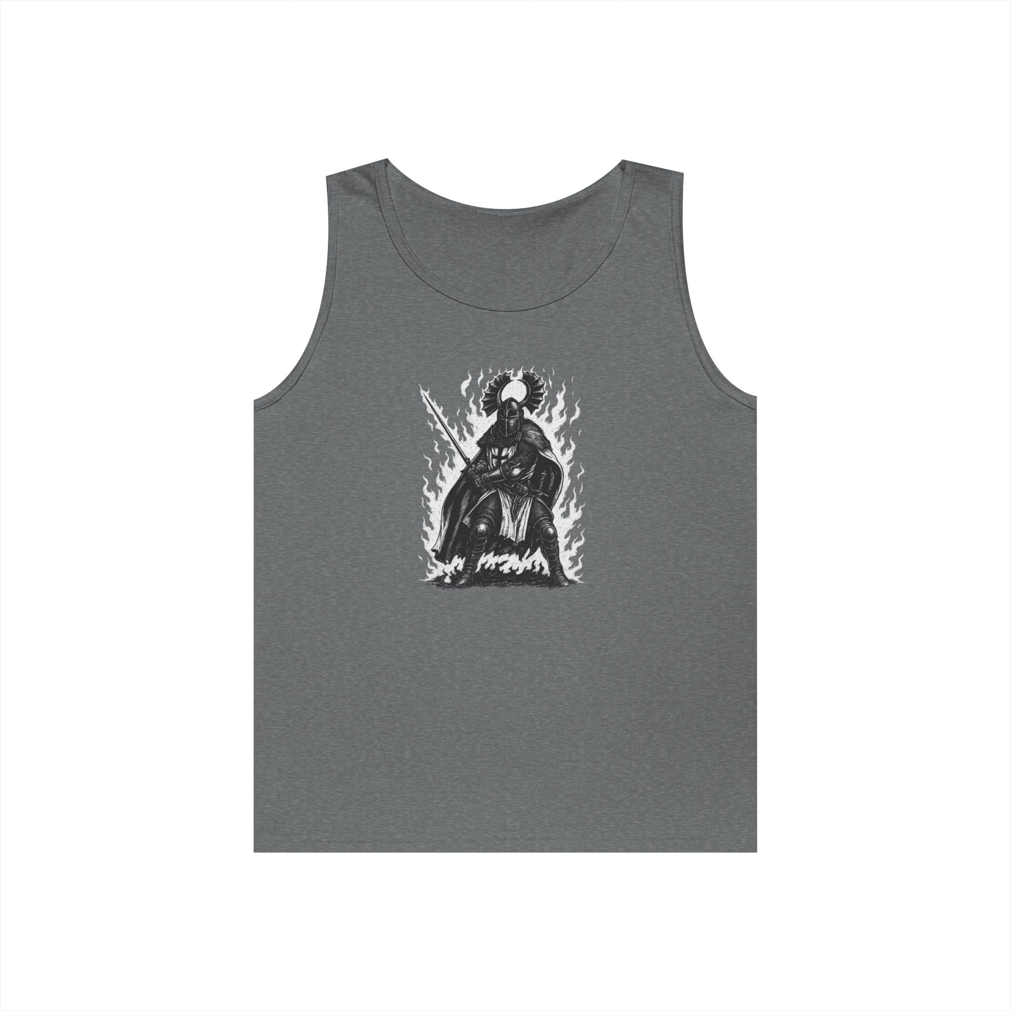 Teutonic Knight (No Text) Heavy Cotton Tank Top with Fiery Design