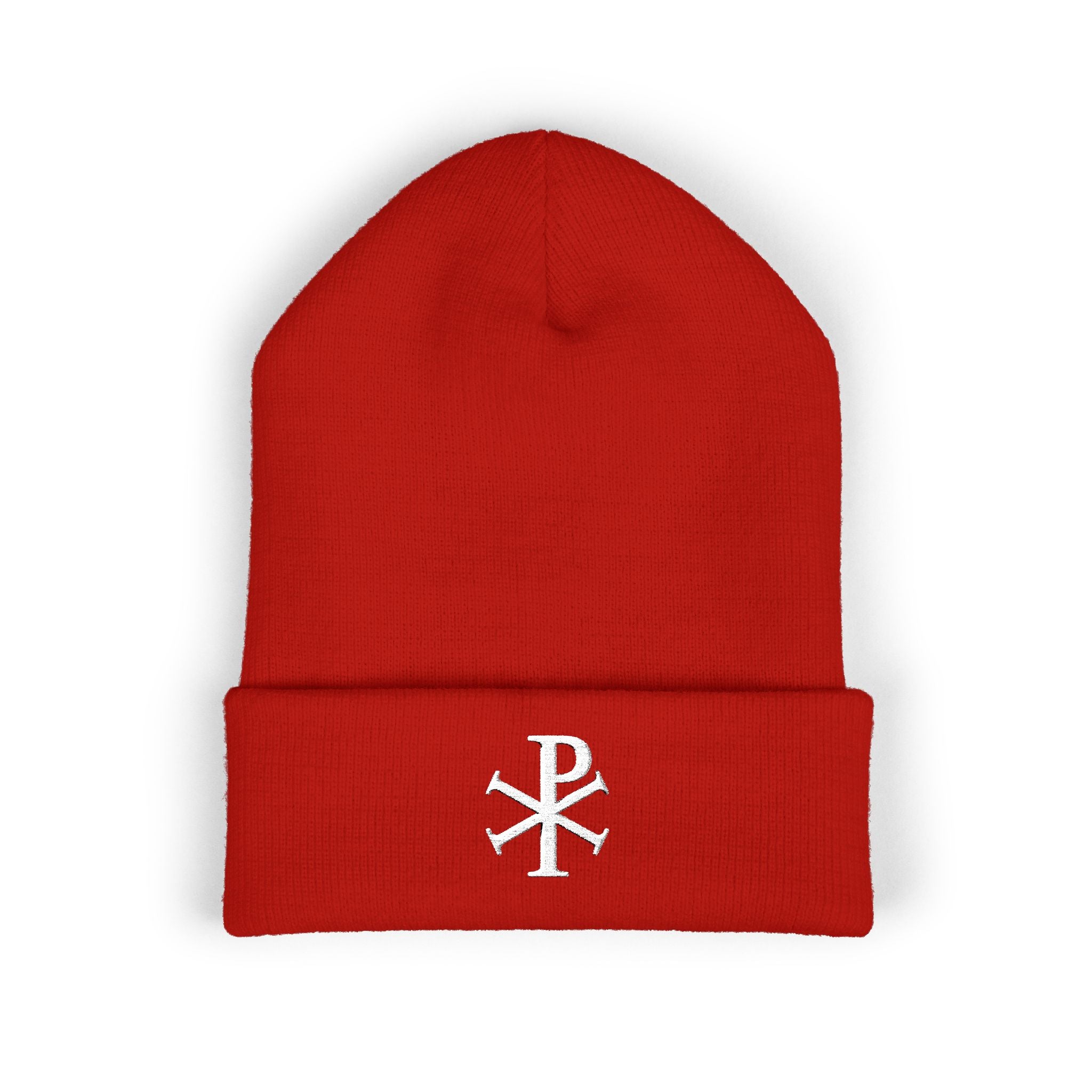 Pi Chi Rho White Design Embroidered Cuffed Beanie Knit Hat