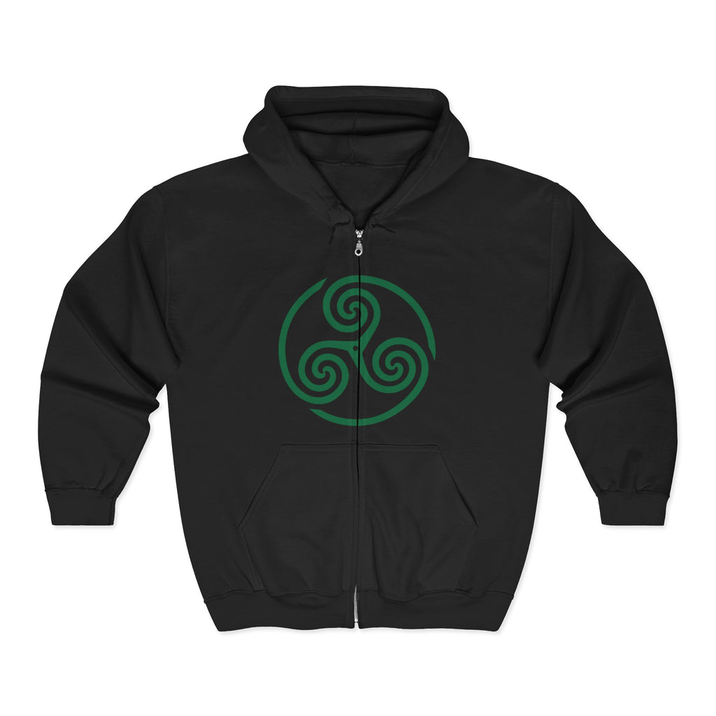 Celtic Spiral Triskele Trinity Symbol Green Design Full Zip Up Hoodie Sweatshirt