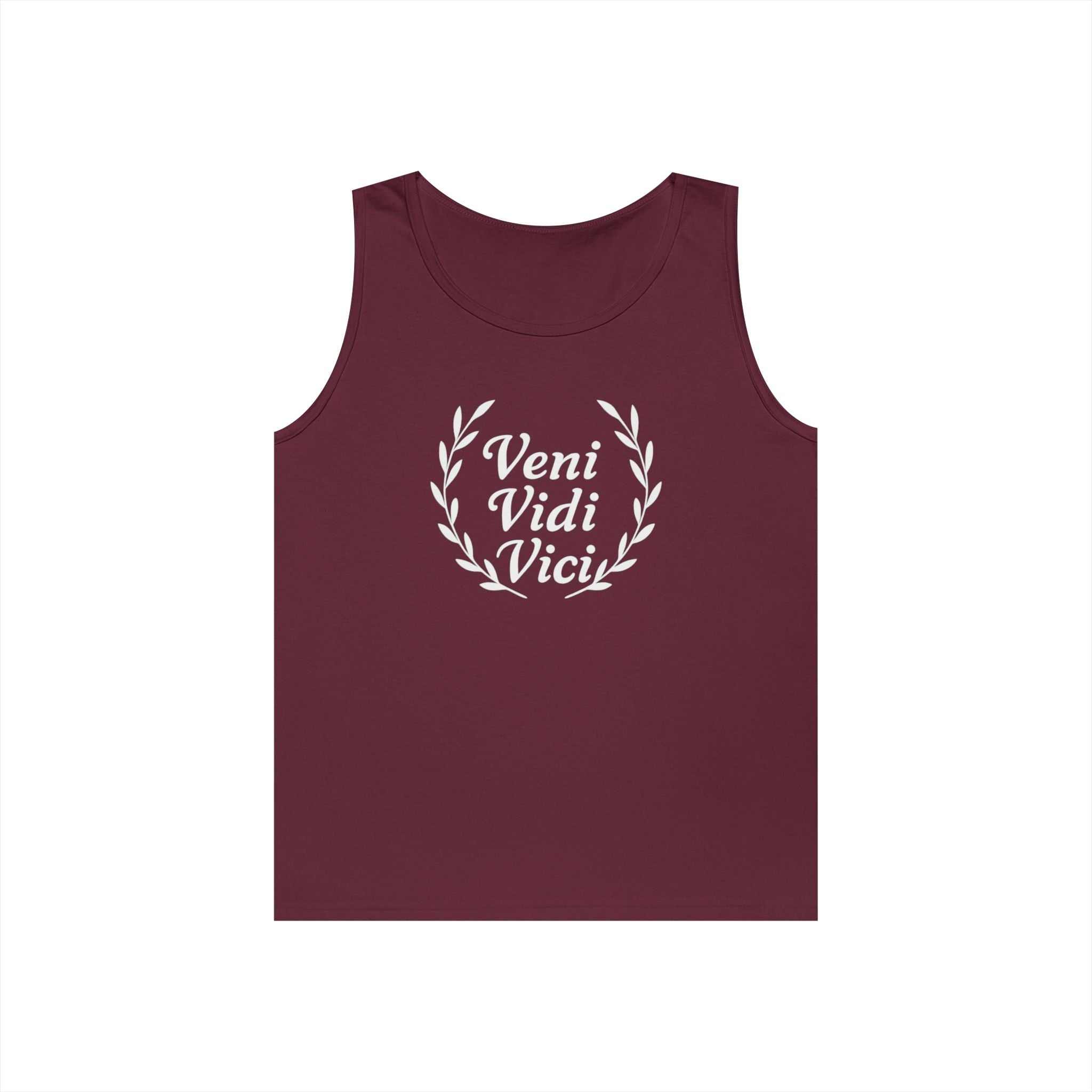Veni Vidi Vici White Text Unisex Heavy Cotton Tank Top