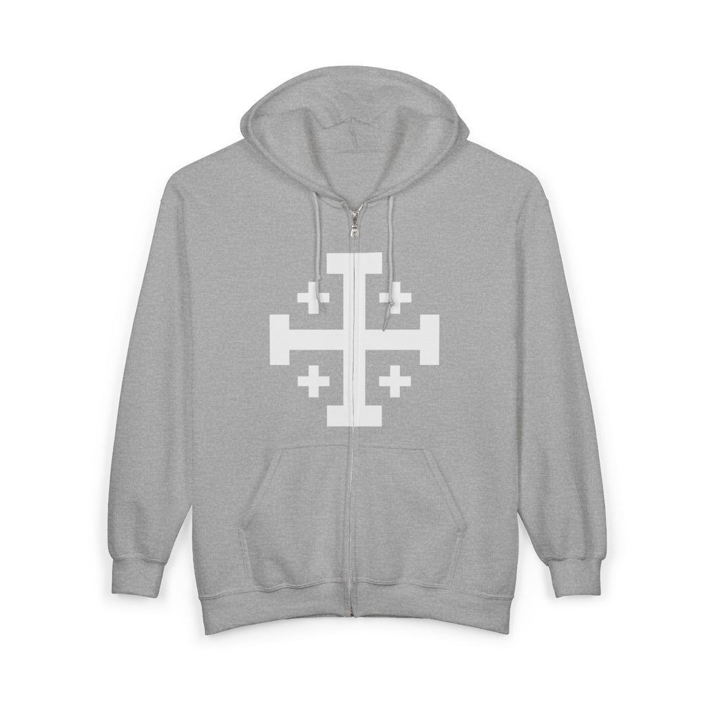 Cross of Jerusalem White Design Zip-Up Hoodie Sweatshirt