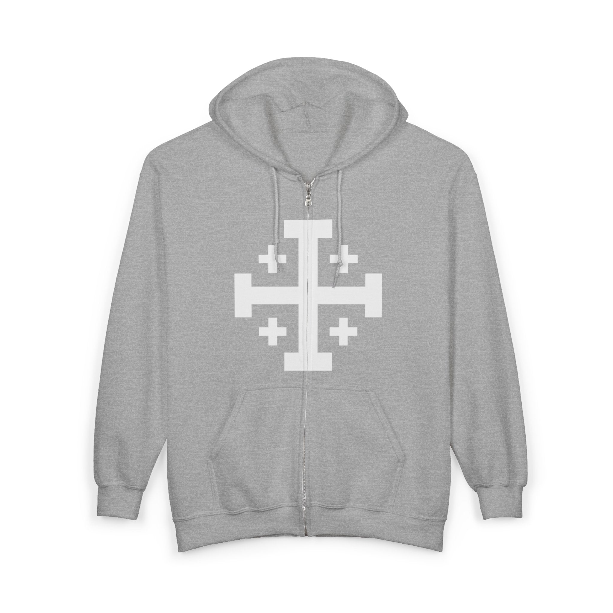 Cross of Jerusalem White Design Zip-Up Hoodie Sweatshirt