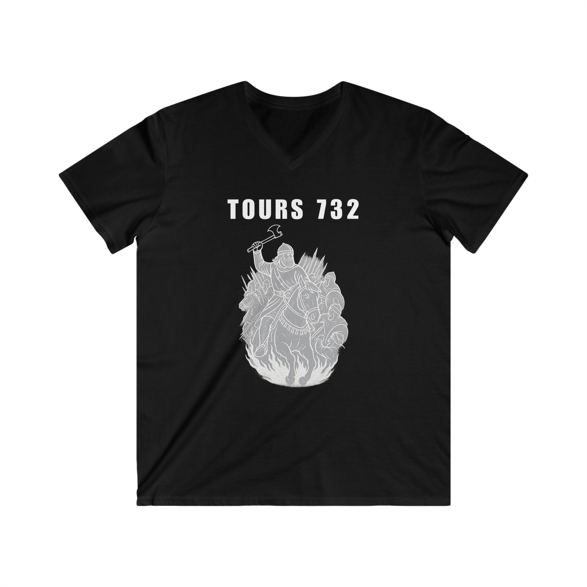 V-Neck Tee with Tours 732 Charles "The Hammer" Martel Graphic