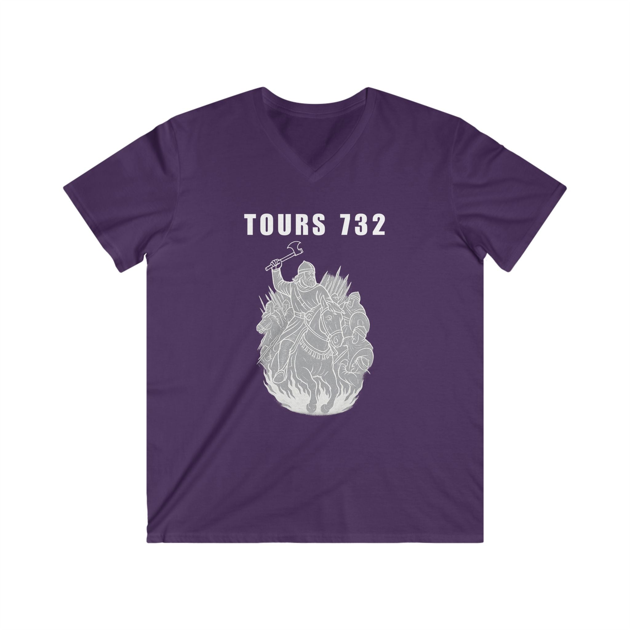 V-Neck Tee with Tours 732 Charles "The Hammer" Martel Graphic