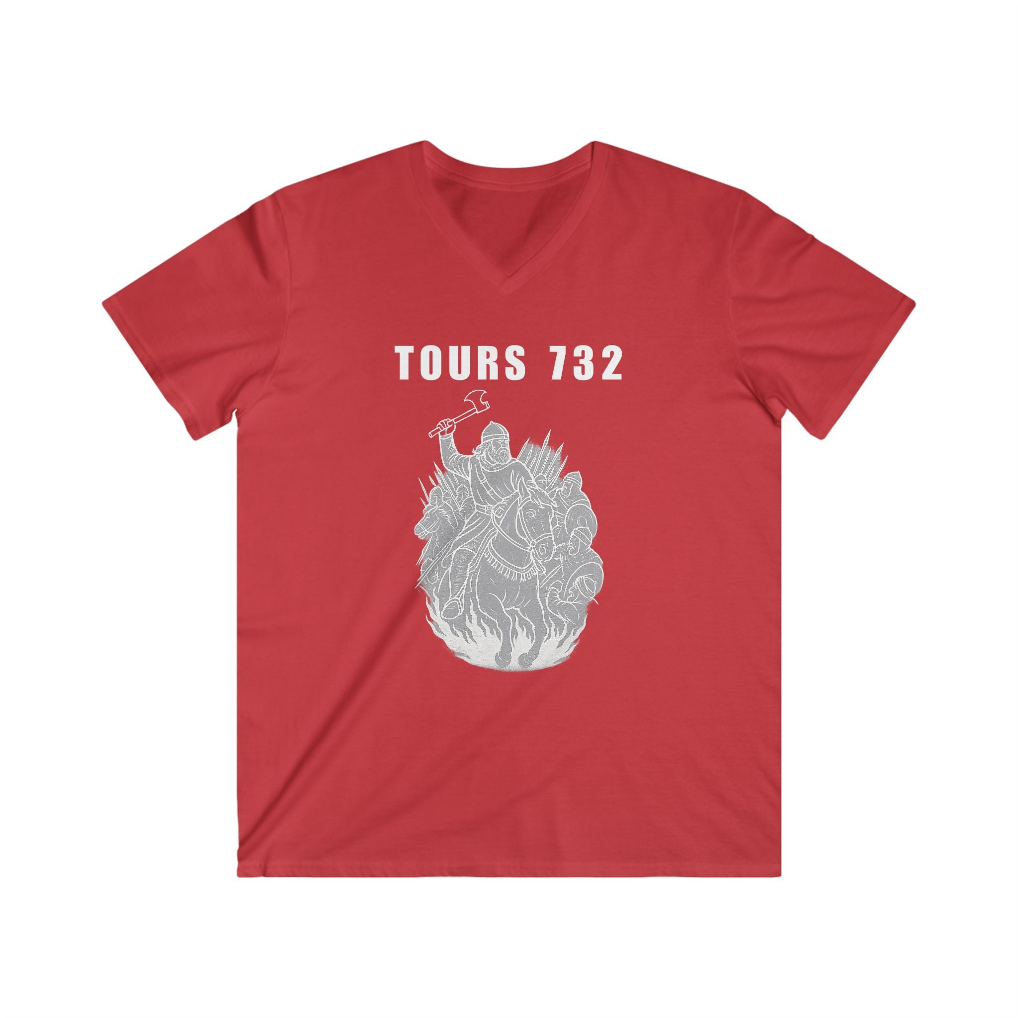 V-Neck Tee with Tours 732 Charles "The Hammer" Martel Graphic