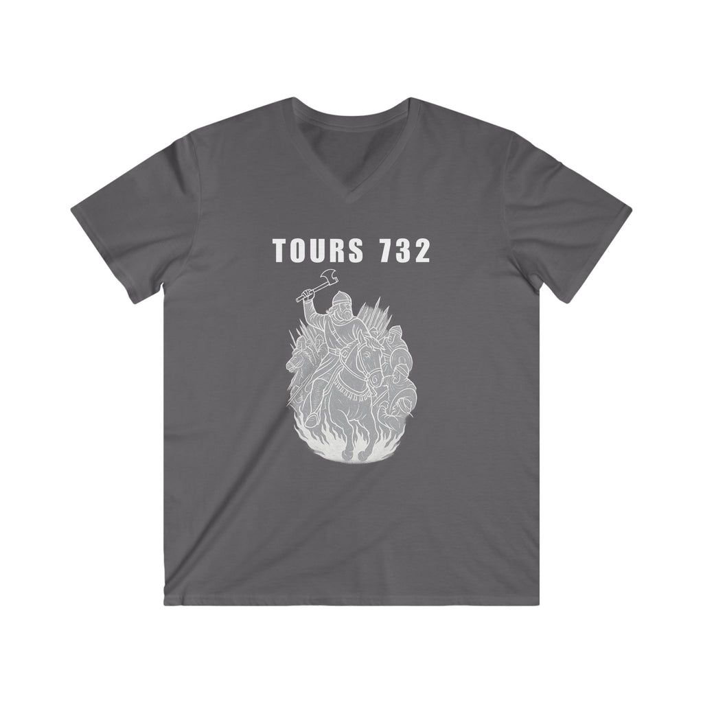 V-Neck Tee with Tours 732 Charles "The Hammer" Martel Graphic
