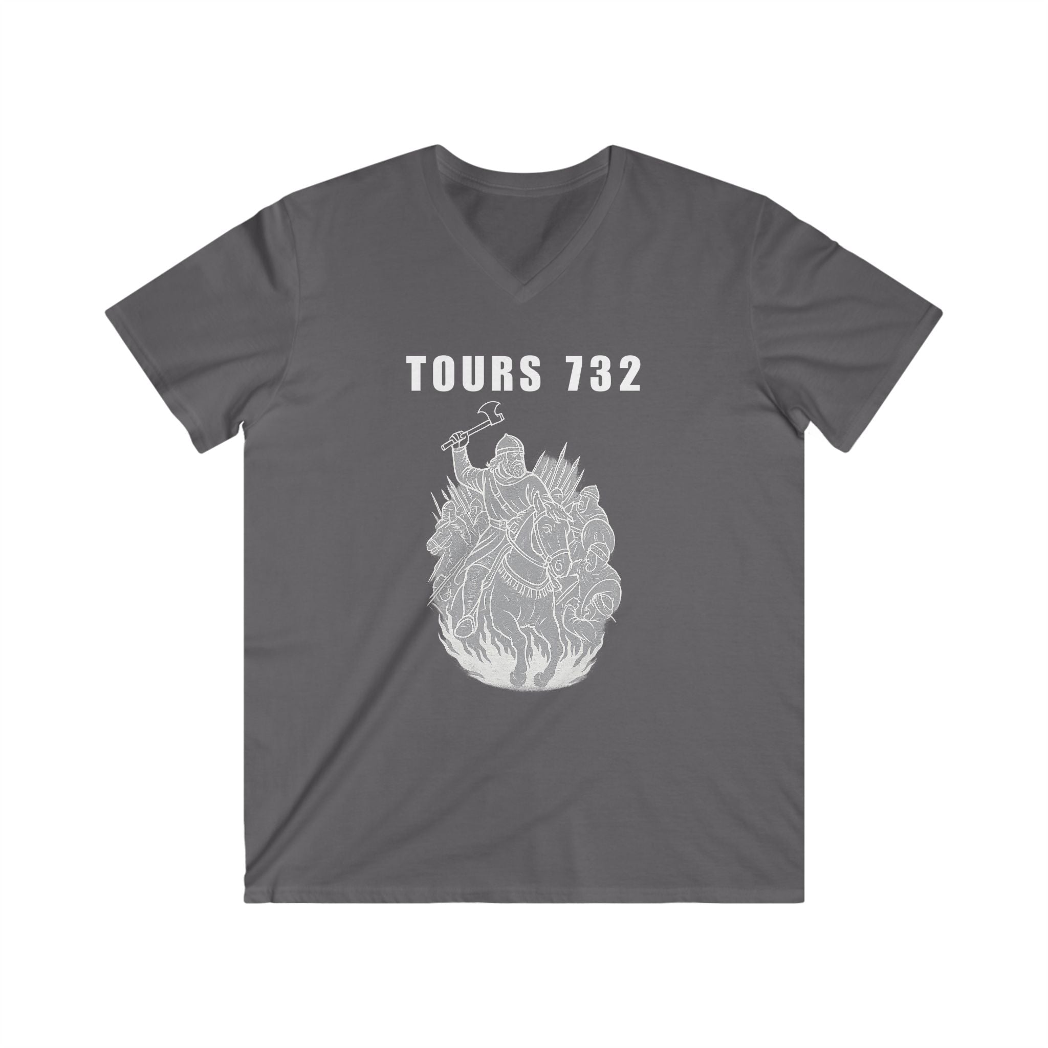 V-Neck Tee with Tours 732 Charles "The Hammer" Martel Graphic