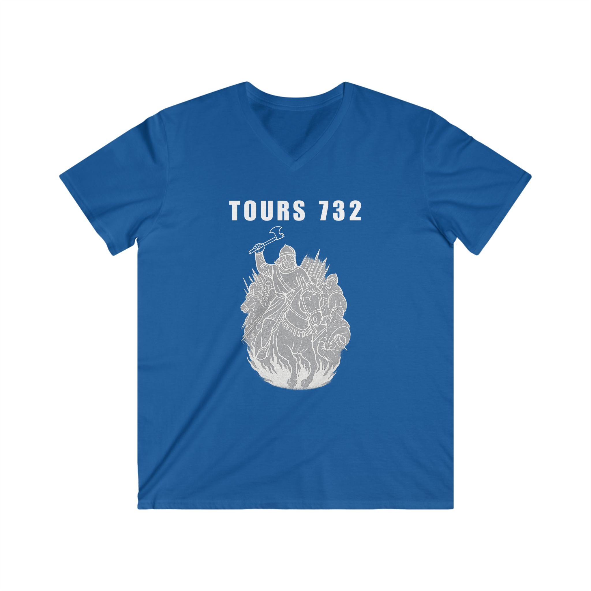 V-Neck Tee with Tours 732 Charles "The Hammer" Martel Graphic