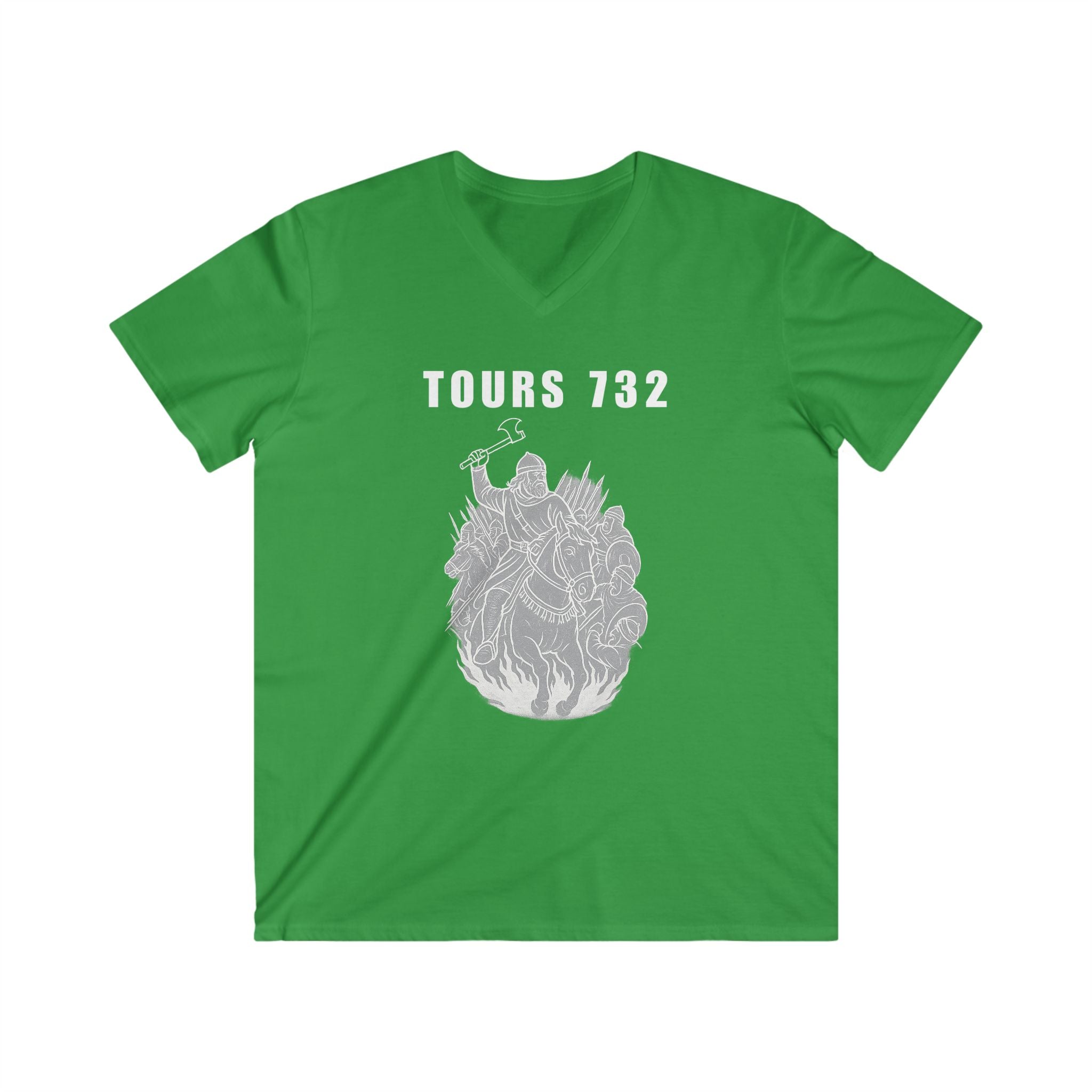 V-Neck Tee with Tours 732 Charles "The Hammer" Martel Graphic