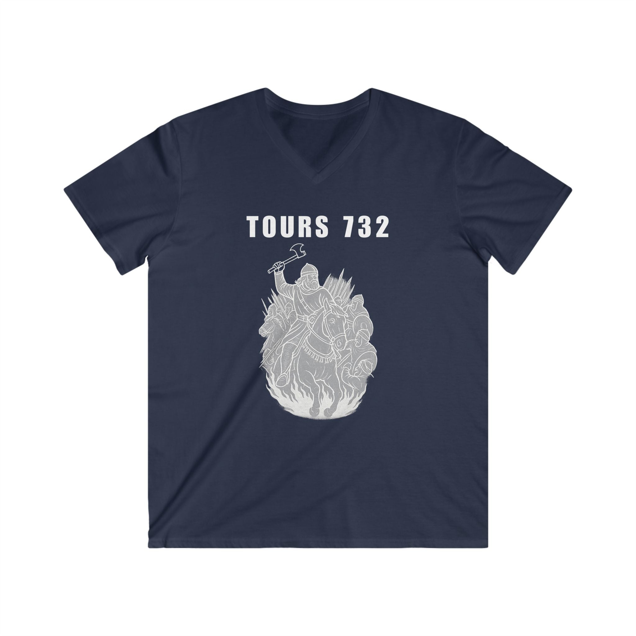 V-Neck Tee with Tours 732 Charles "The Hammer" Martel Graphic