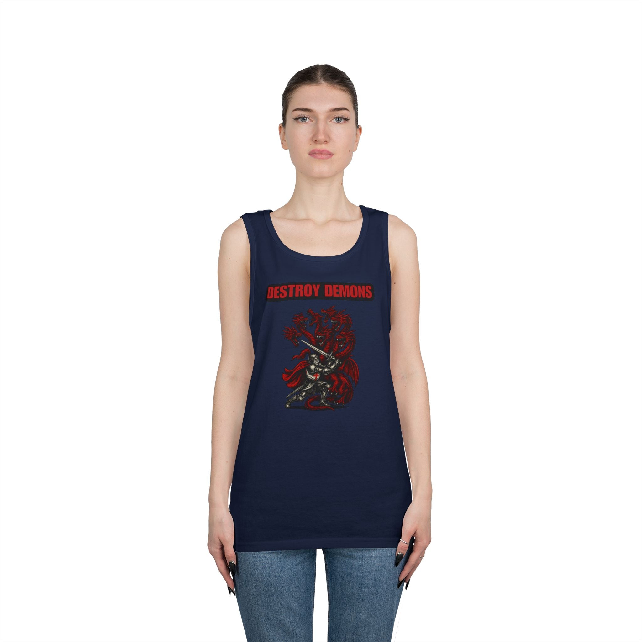 Destroy Demons Crusader Knight vs Dragon Heavy Cotton Tank Top