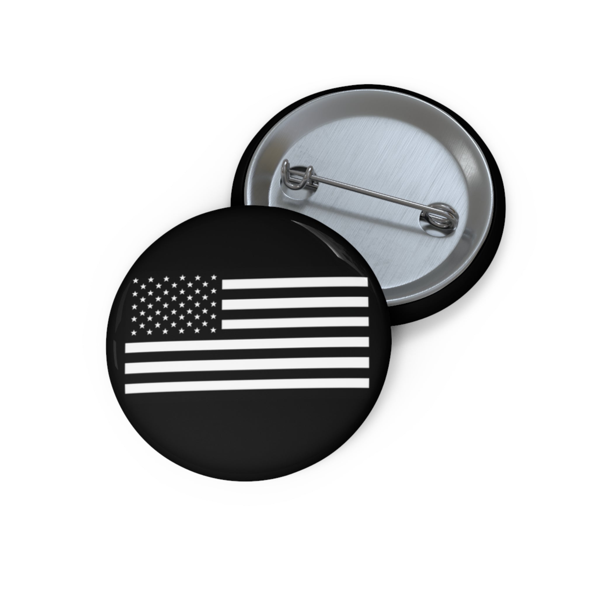 Custom Black and White American Flag Pin Buttons
