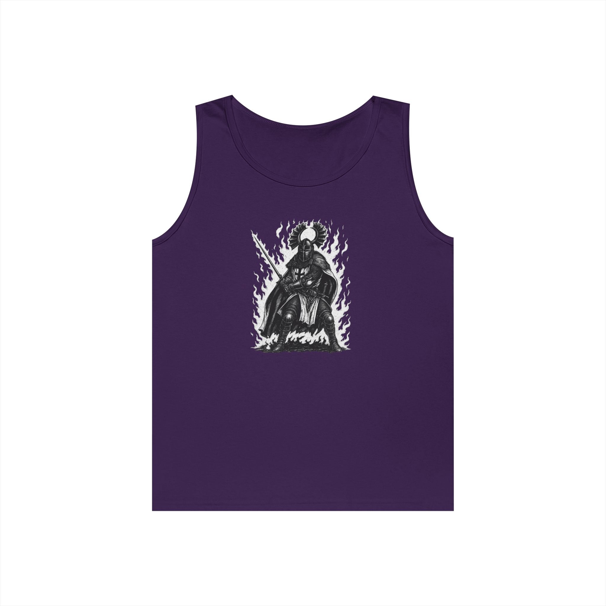 Teutonic Knight (No Text) Heavy Cotton Tank Top with Fiery Design