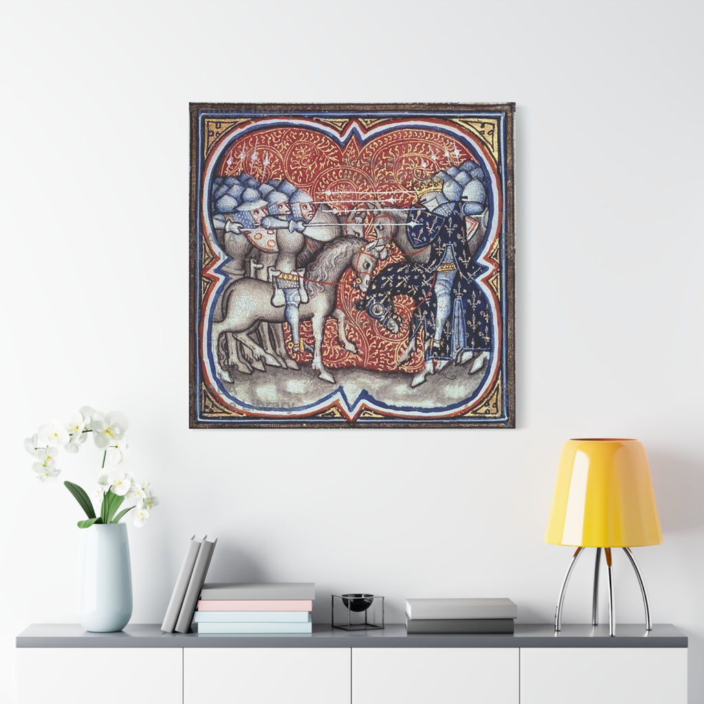 Medieval Art Stretched Canvas Print Charles Martel fighting the Saracens at Tours Poitiers in 732, Great Chronicles of France