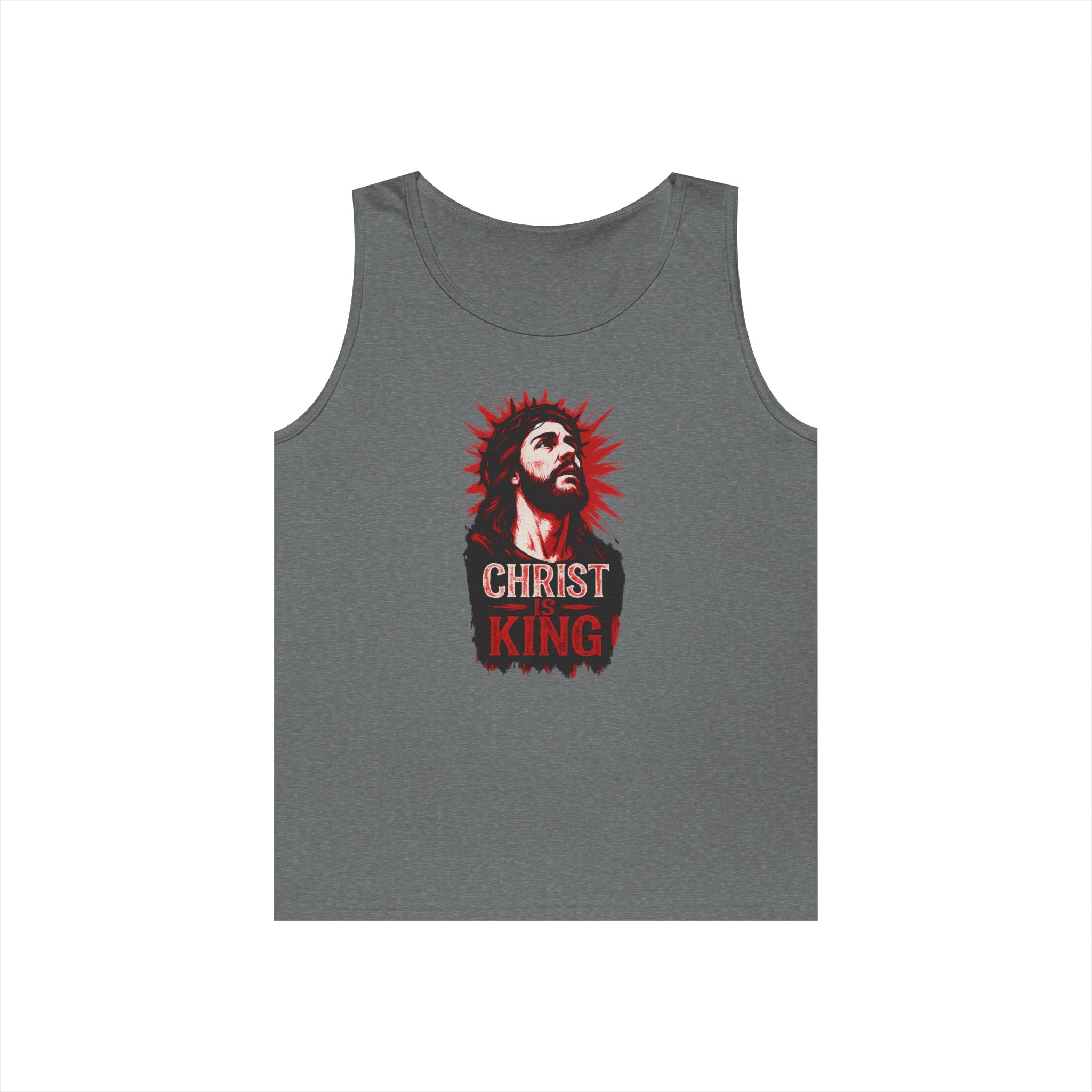 Christ King Unisex Heavy Cotton Tank Top - Casual Religious Apparel, Summer Wear, Gospel Gift, Faith Merchandise, Spiritual Clothing