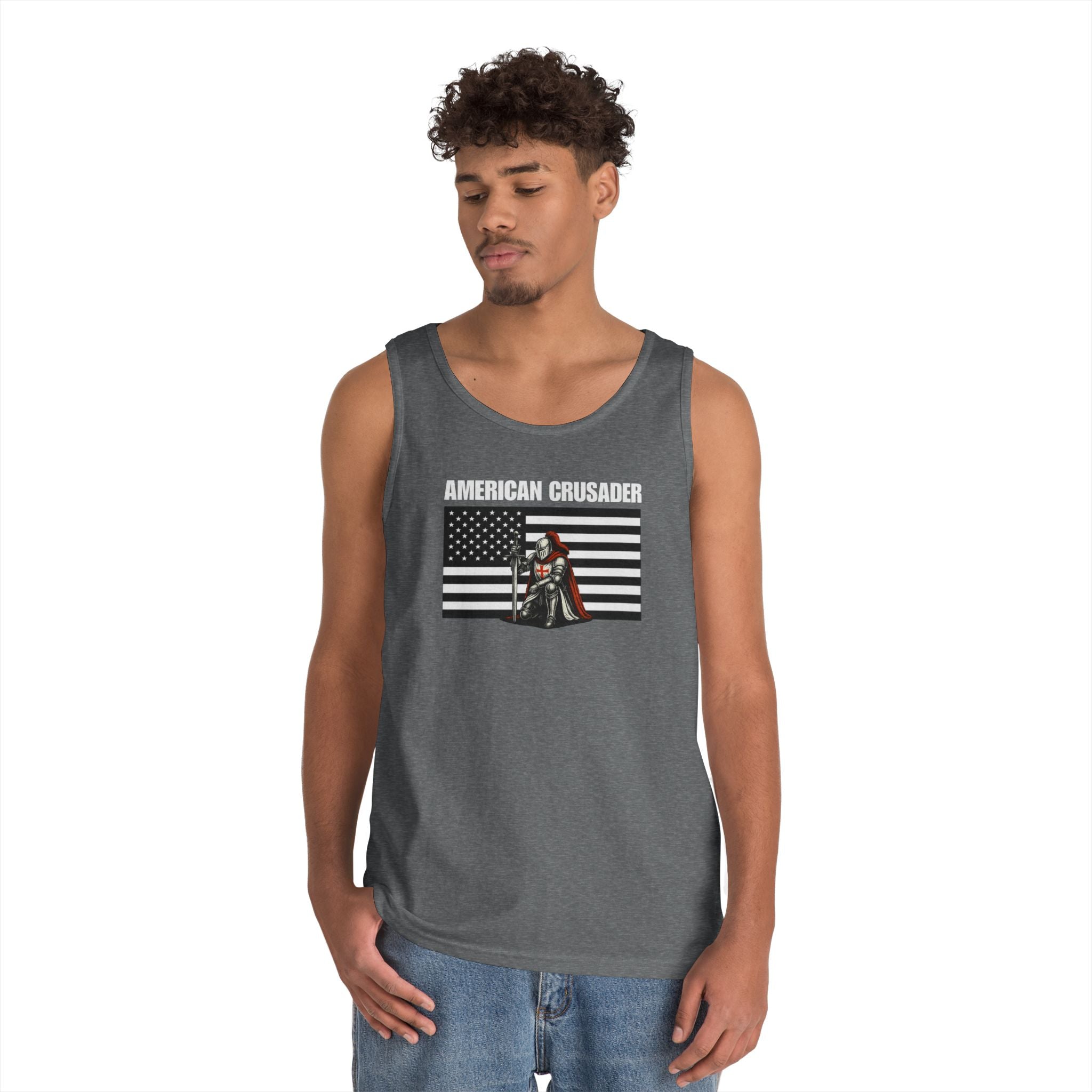 American Crusader Black and White Alt Design Heavy Cotton Tank Top