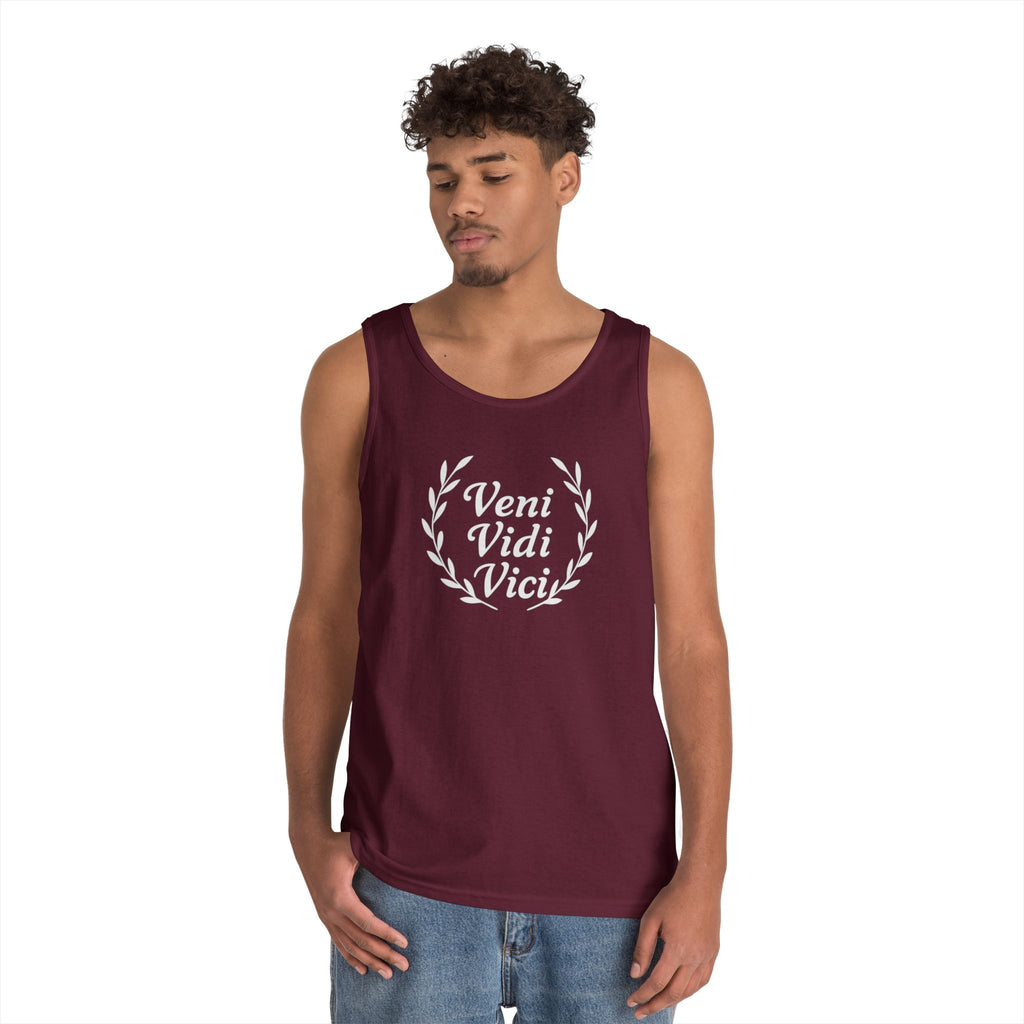 Veni Vidi Vici White Text Unisex Heavy Cotton Tank Top