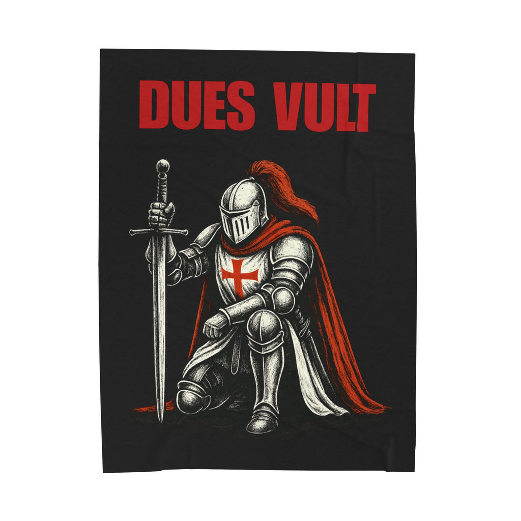 Dues Vult Velveteen Plush Blanket - Crusader Knight Design for Medieval Enthusiasts