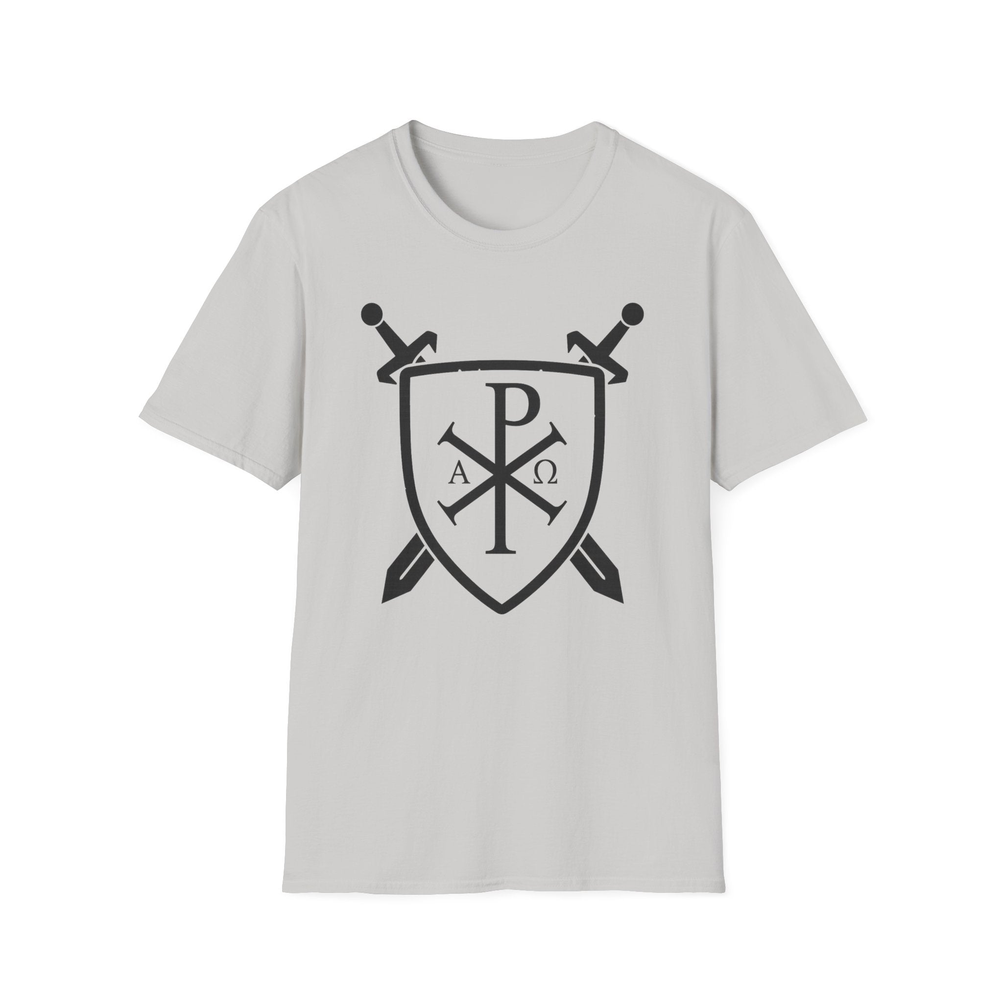 Sword and Shield Pi Chi Rho Black Graphic Softstyle Cotton Shirt T-Shirt