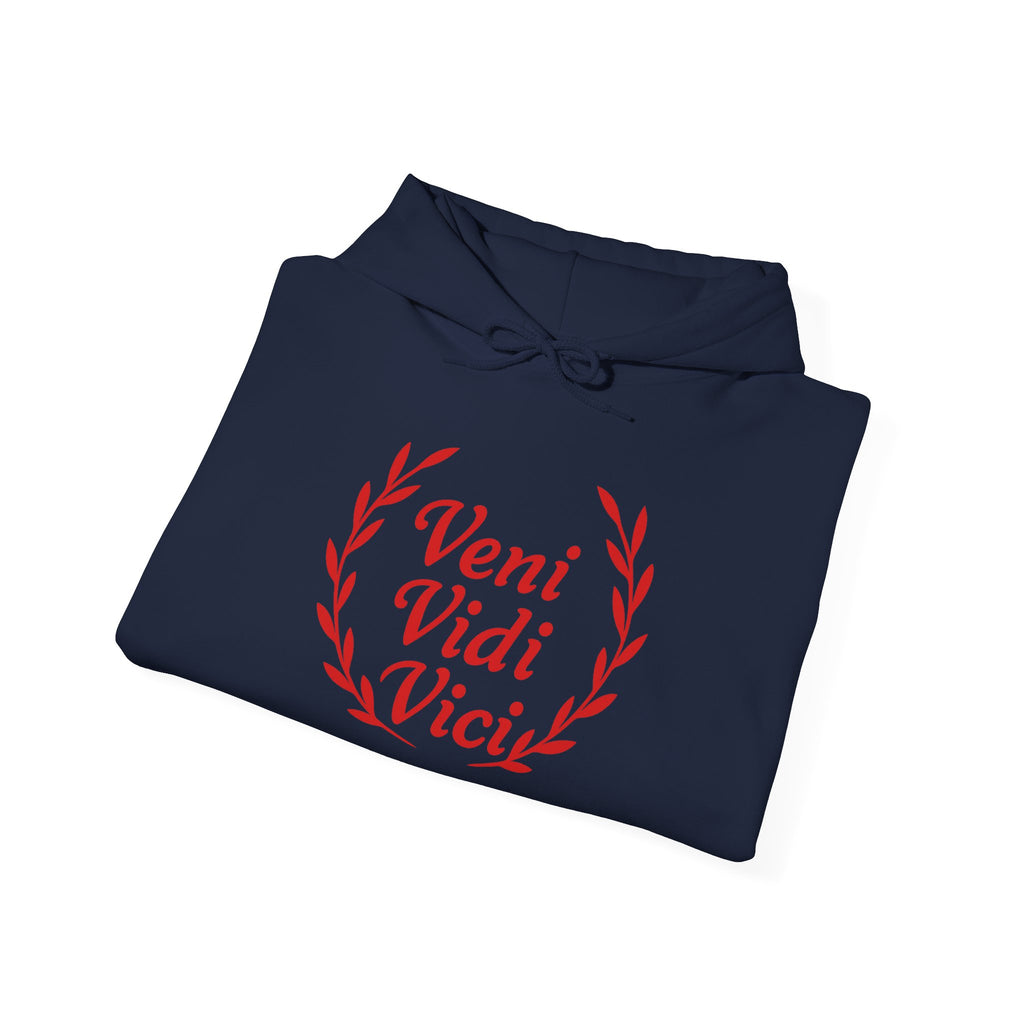 Veni Vidi Vici "I Came, I saw, I Conquered" Red Graphic Pull Over Hoodie Sweatshirt