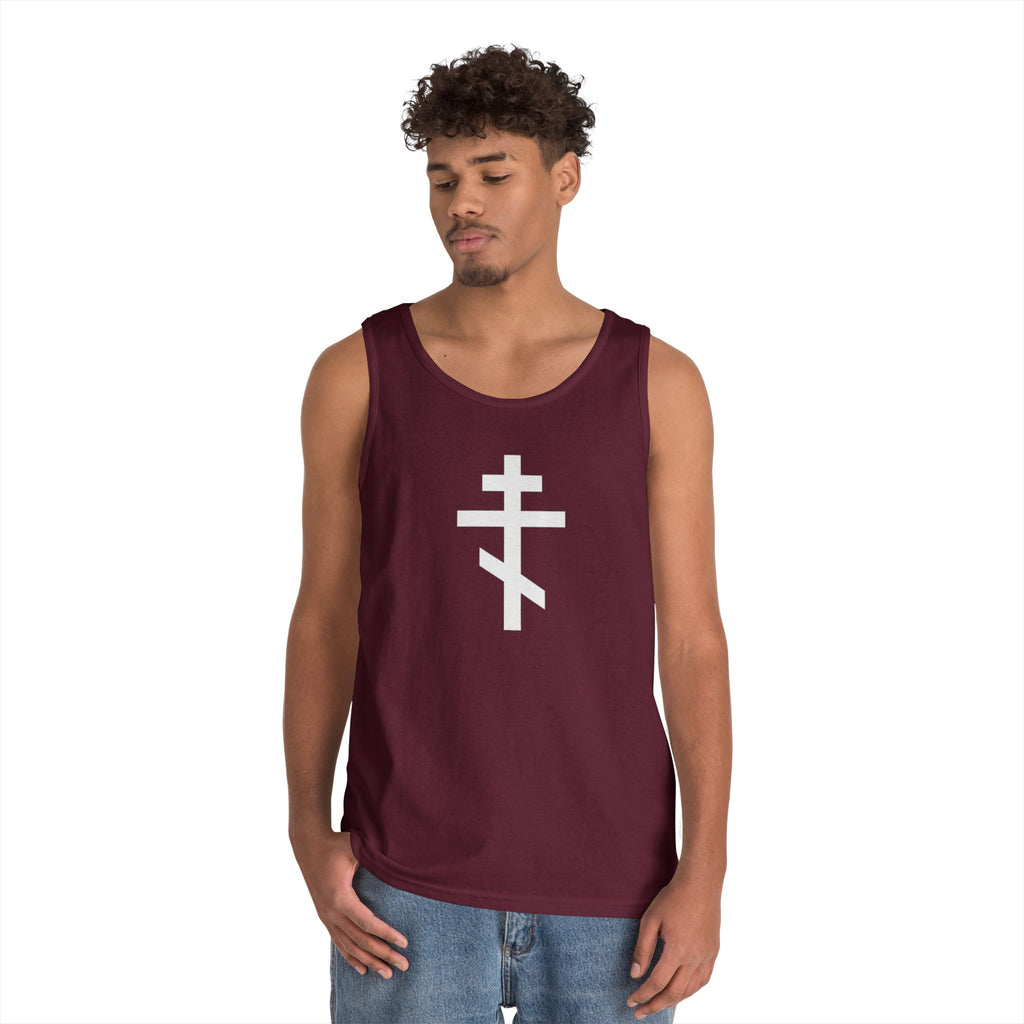 Crucifix White Unisex Heavy Cotton Tank Top with Cross Design