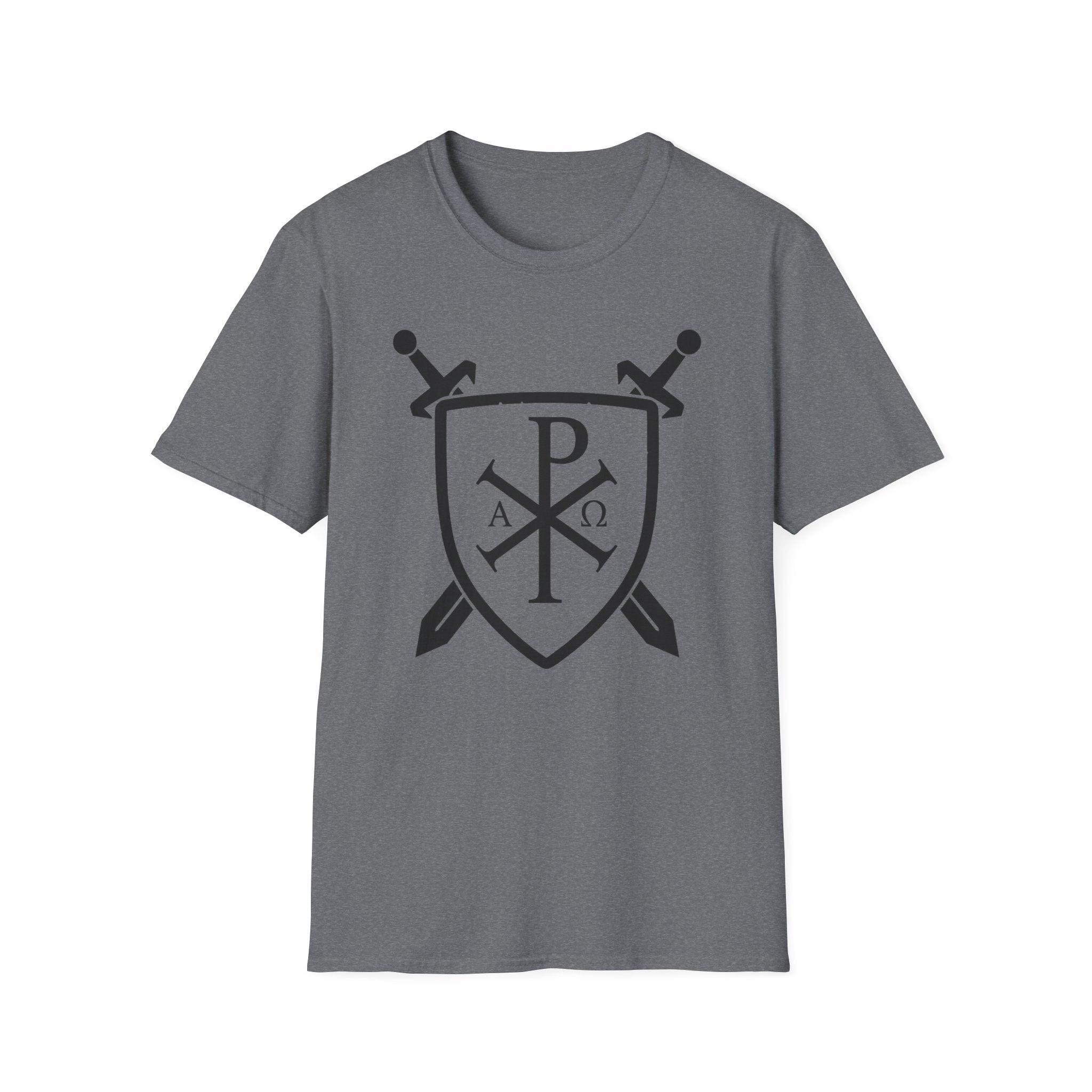 Sword and Shield Pi Chi Rho Black Graphic Softstyle Cotton Shirt T-Shirt