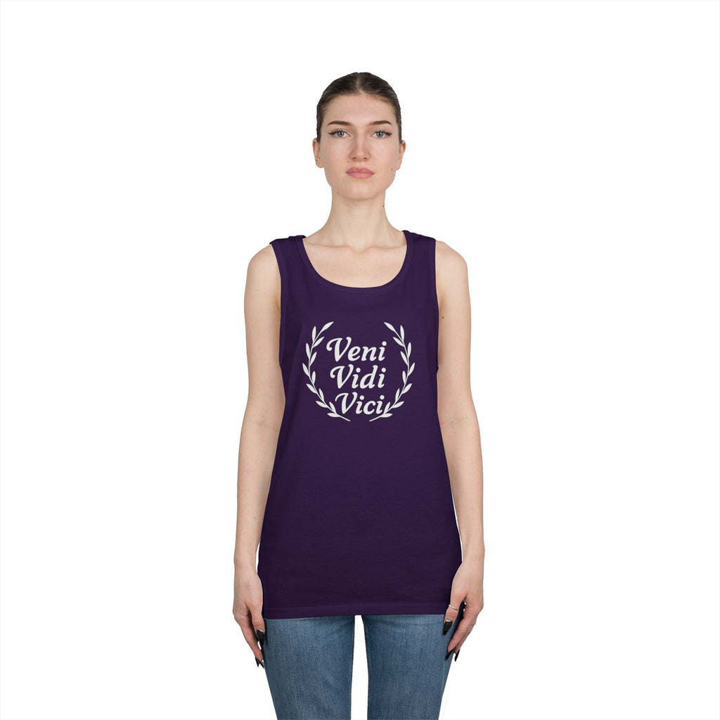 Veni Vidi Vici White Text Unisex Heavy Cotton Tank Top