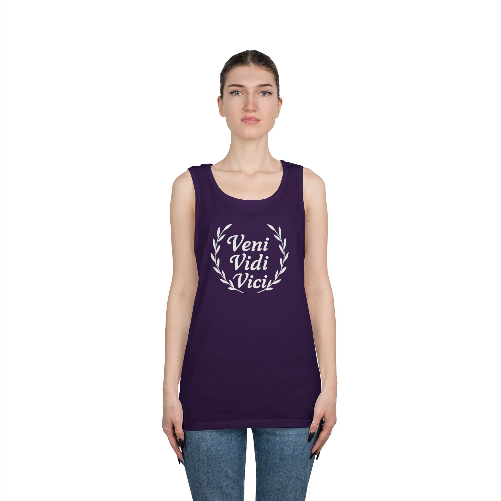 Veni Vidi Vici White Text Unisex Heavy Cotton Tank Top