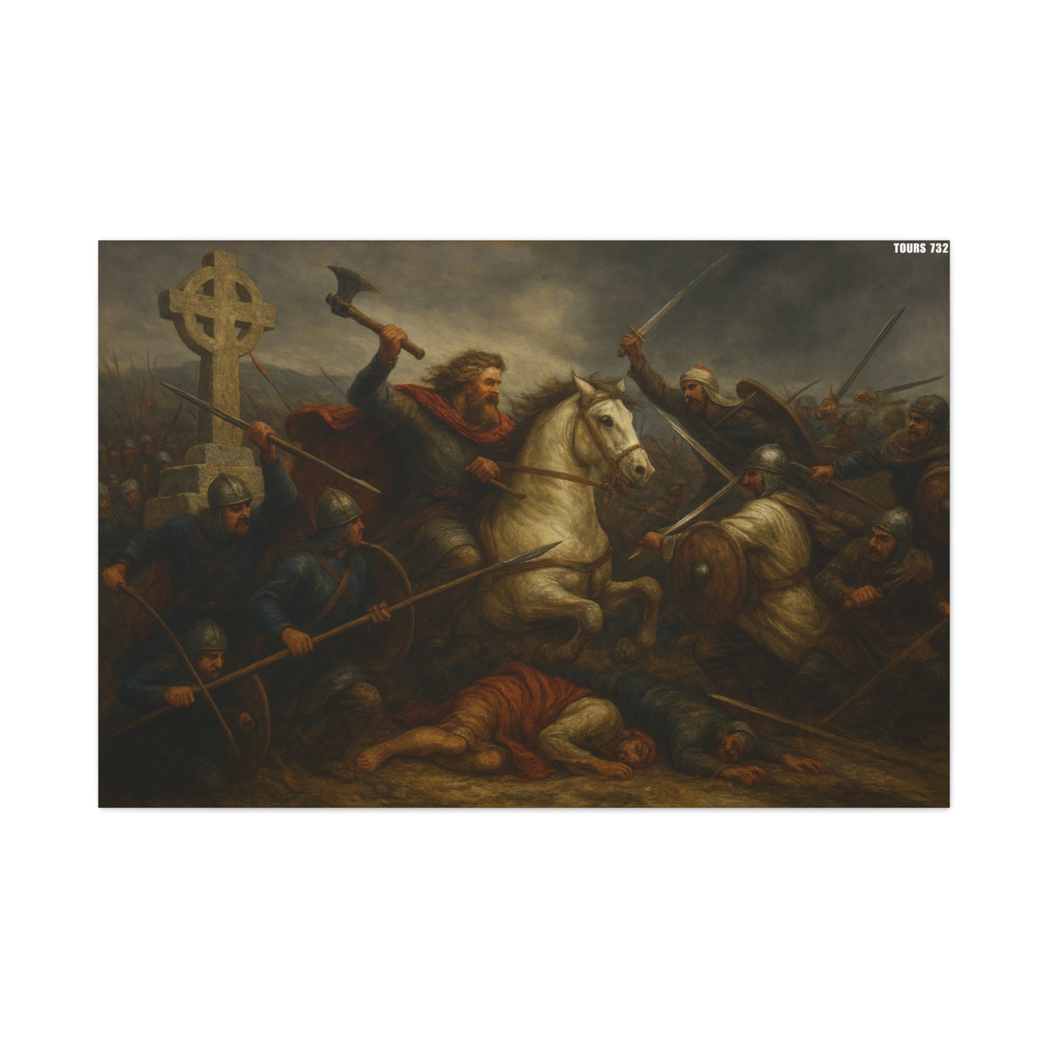 Battle of Tours 732 AD Charles "The Hammer" Martel and Franks Scene Matte Canvas Wall Art, Home Décor