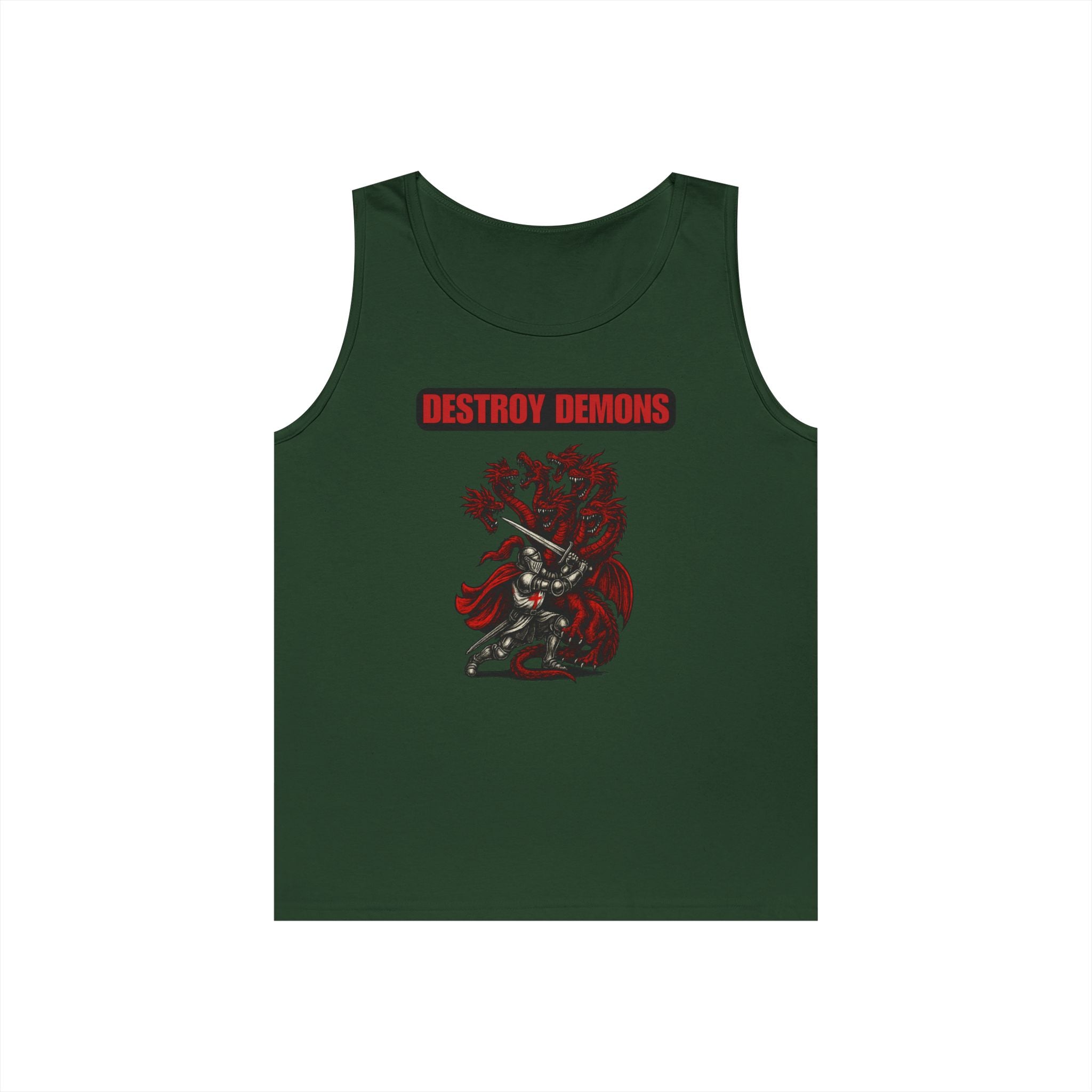 Destroy Demons Crusader Knight vs Dragon Heavy Cotton Tank Top