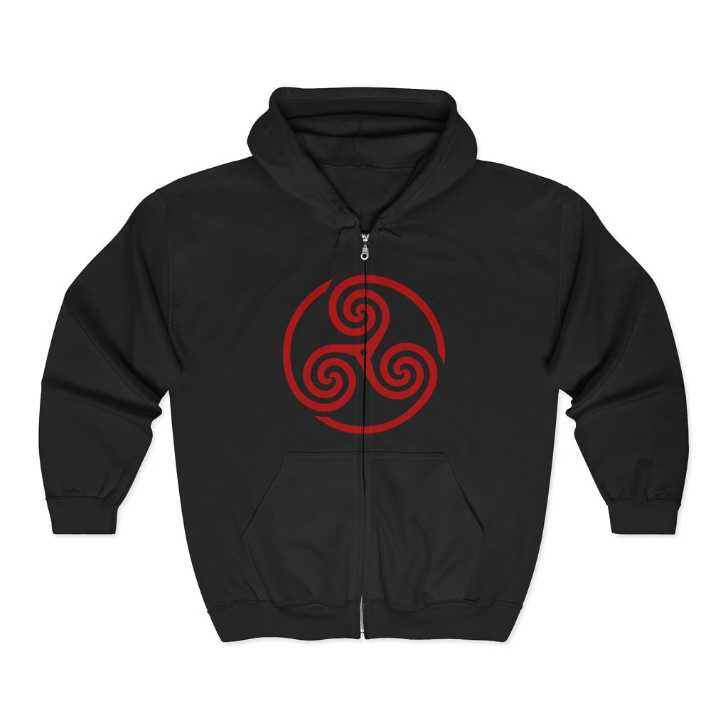 Celtic Spiral Triskele Trinity Symbol Red Design Full Zip Up Hoodie Sweatshirt