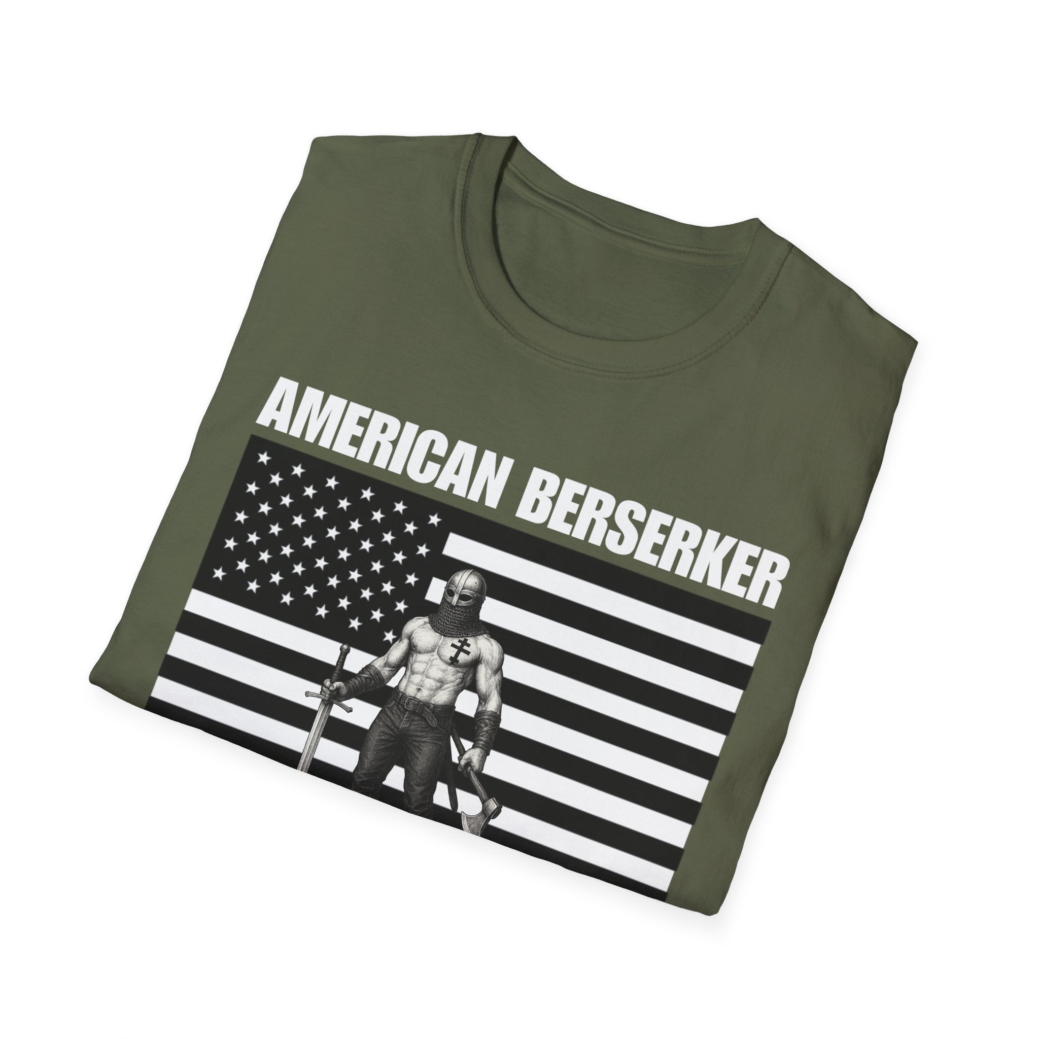 Bold American Berserker Black and White Softstyle T-Shirt