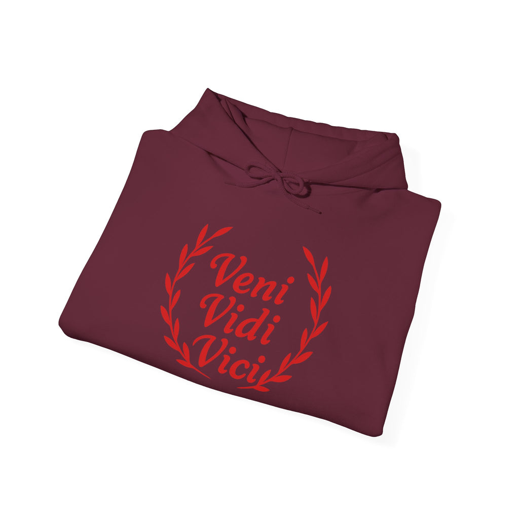 Veni Vidi Vici "I Came, I saw, I Conquered" Red Graphic Pull Over Hoodie Sweatshirt
