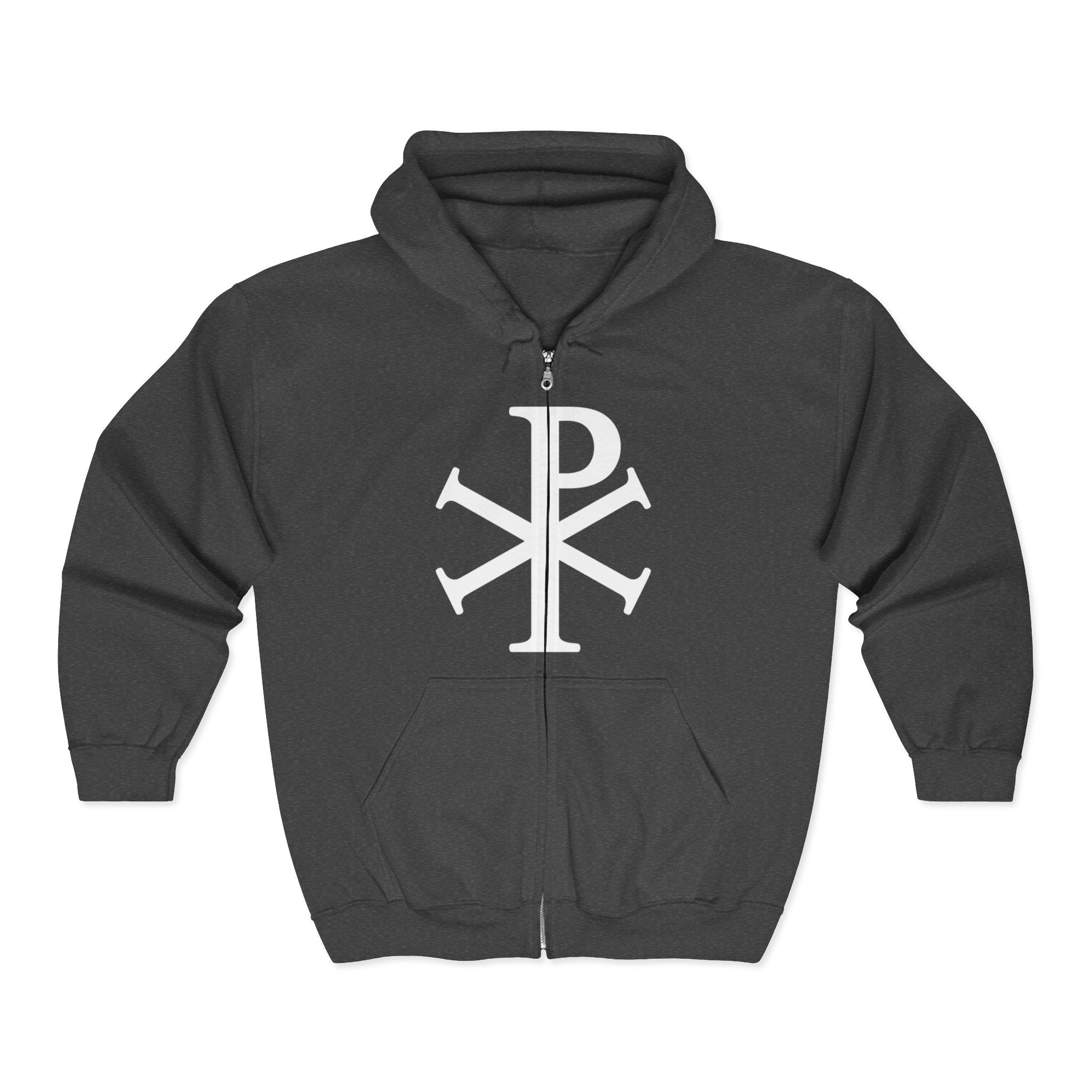 Pi Chi Rho Thick White Text Design Full Zip Up Hoodie Sweatshirt