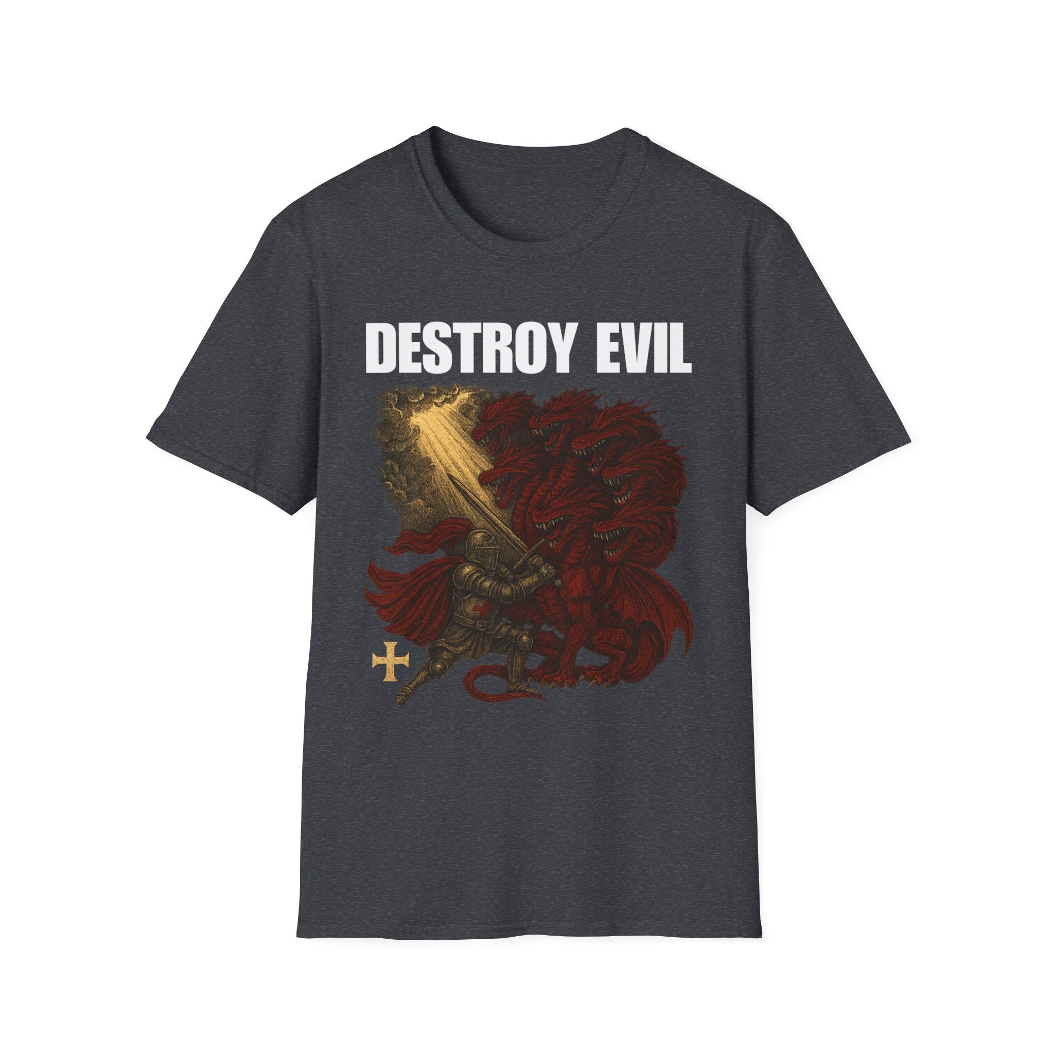'Destroy Evil' Crusader Defeating the Great Red Dragon Design Graphic Softstyle T-Shirt